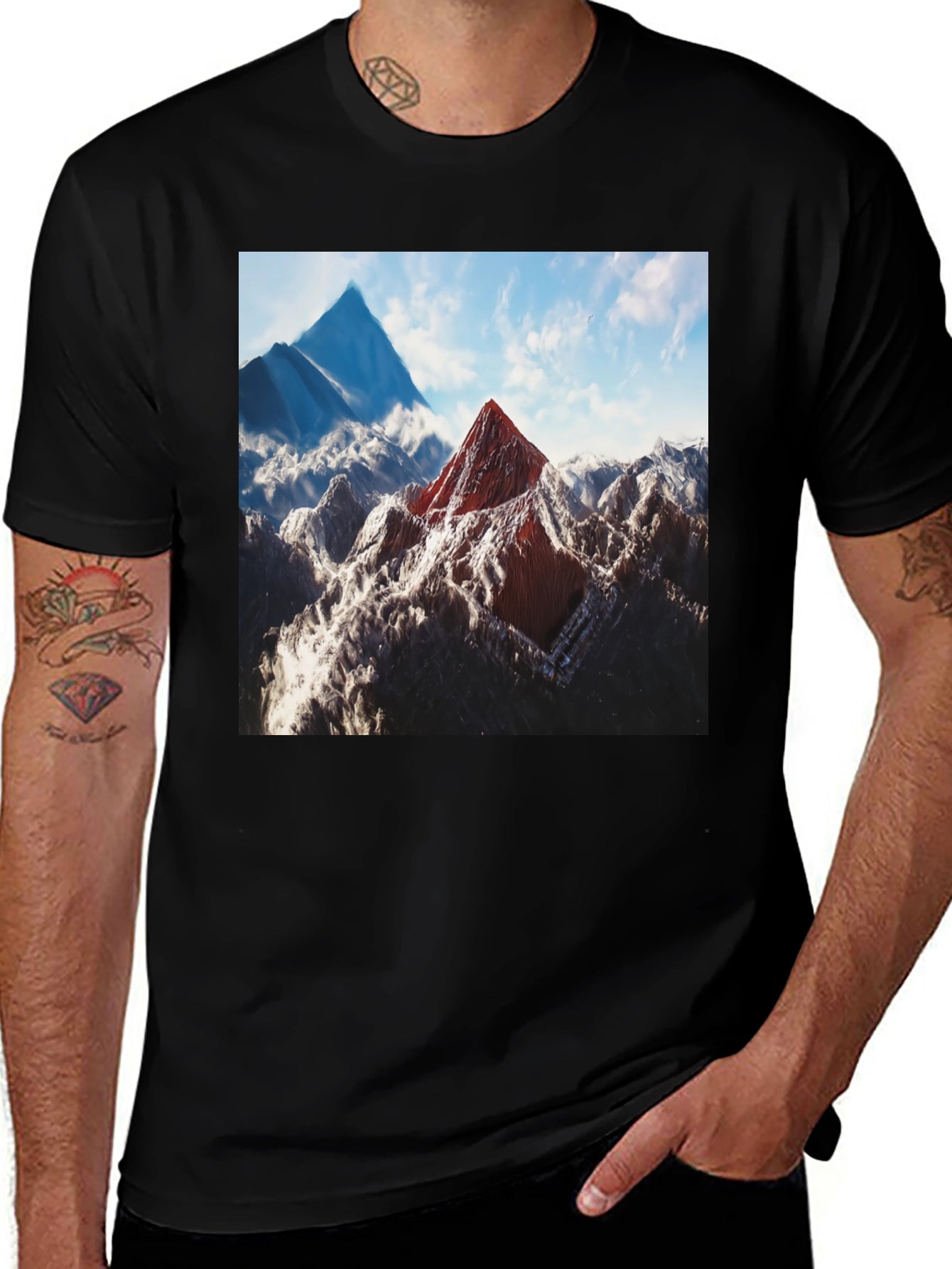 Mountain Peak Graphic Tee - Black Cotton Blend