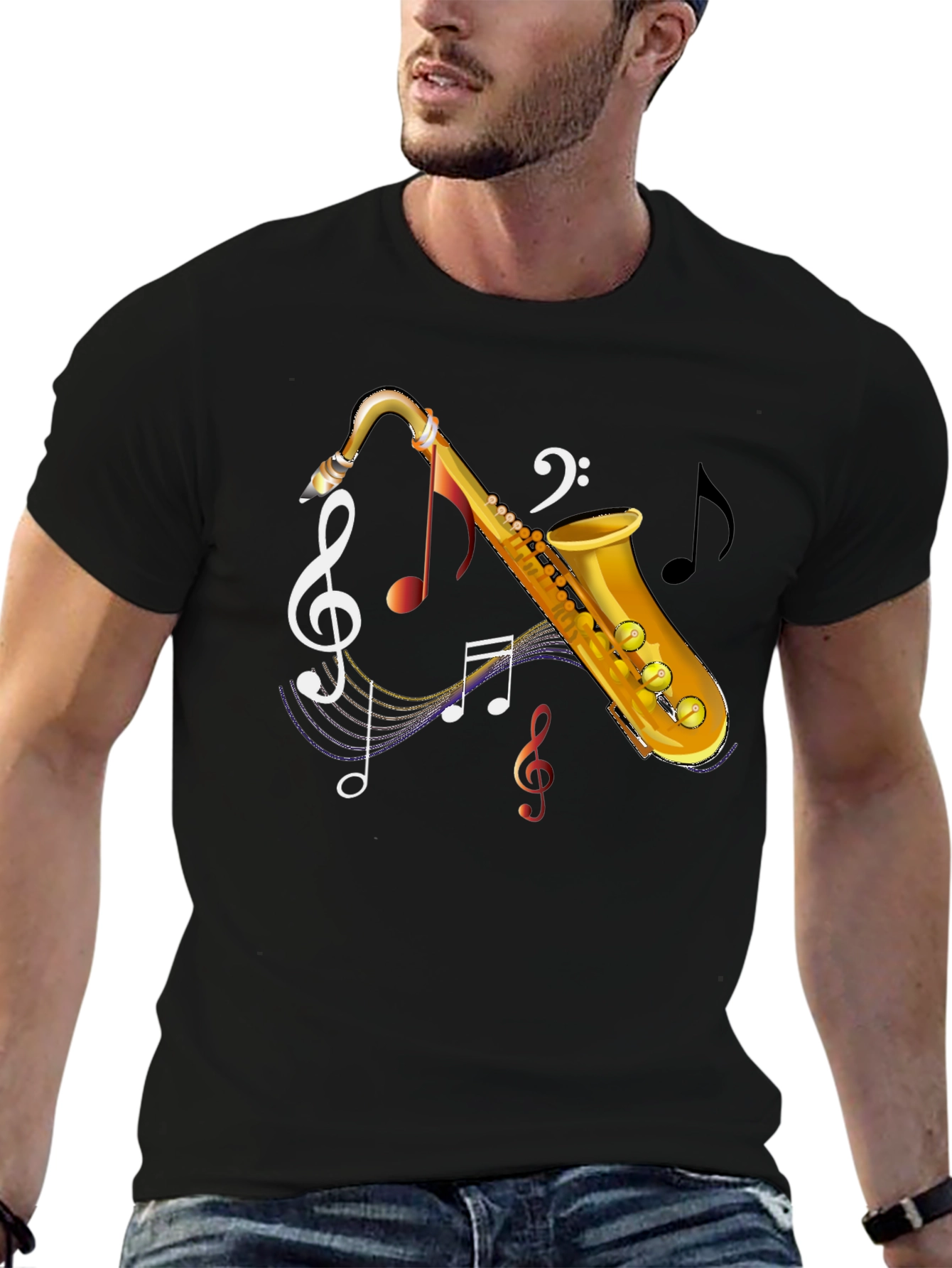 Saxophone Music Notes Graphic T-Shirt