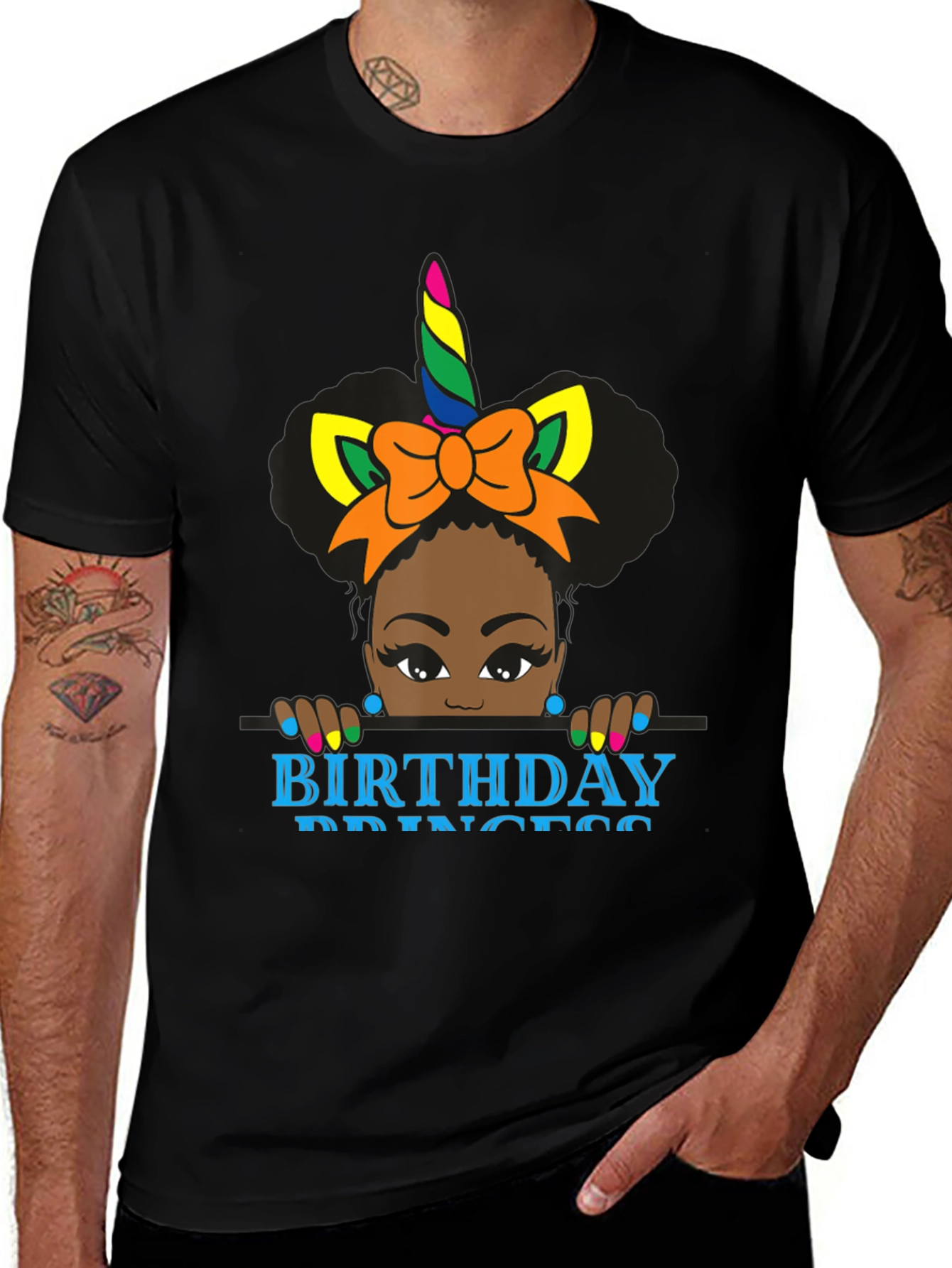Birthday Princess Unicorn Black T-Shirt