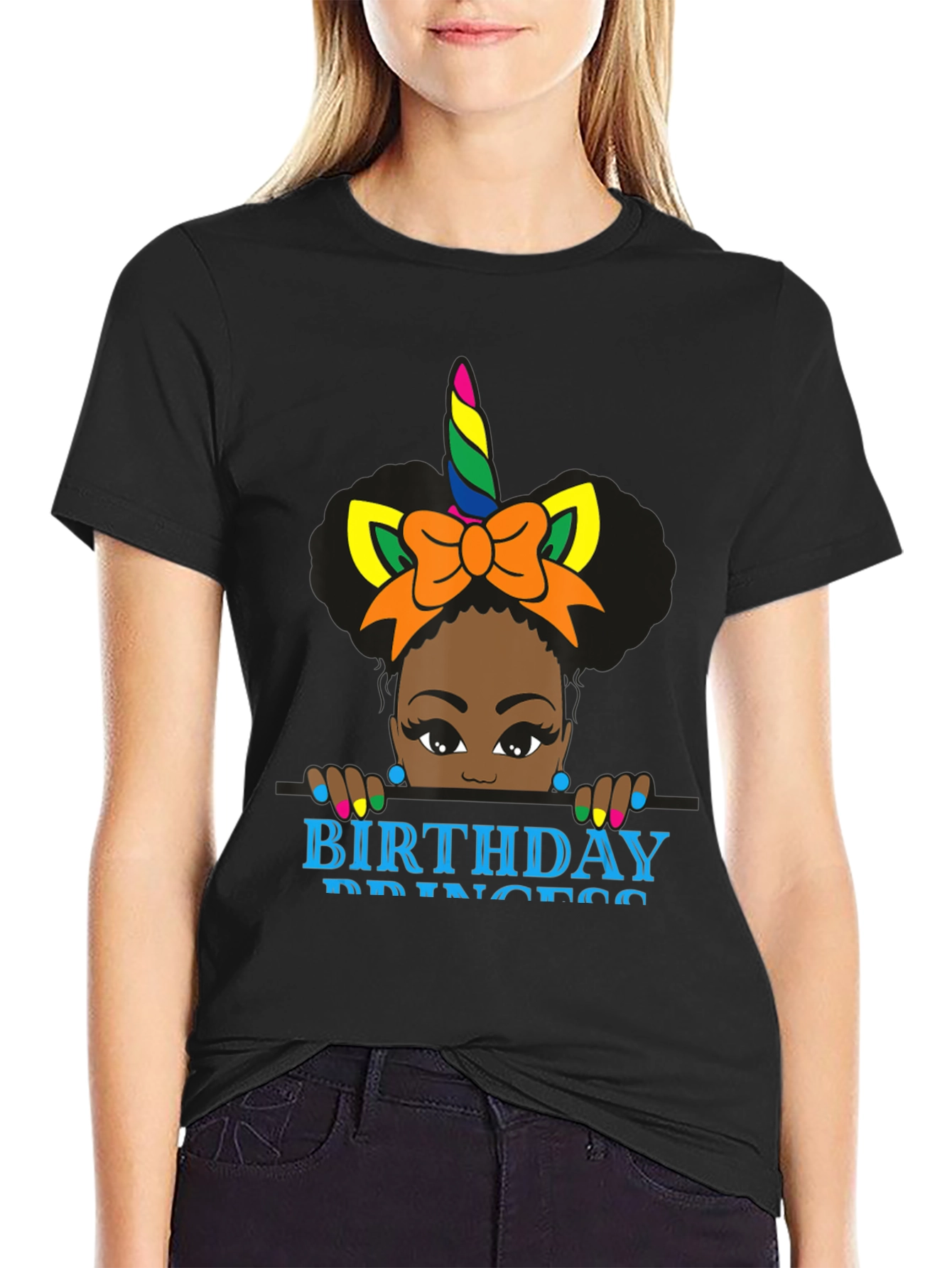 Birthday Princess Unicorn Black T-Shirt