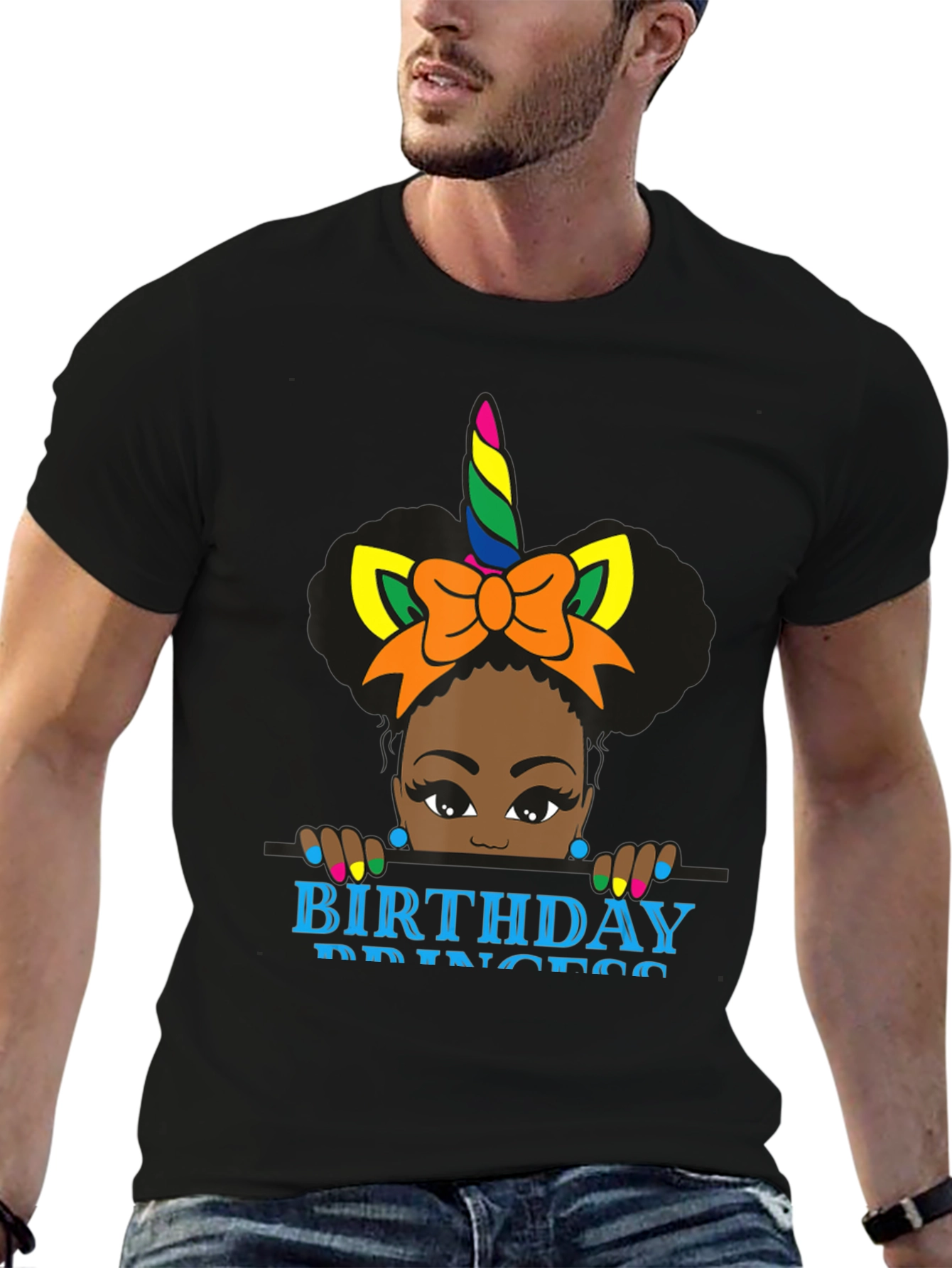 Birthday Princess Unicorn Black T-Shirt