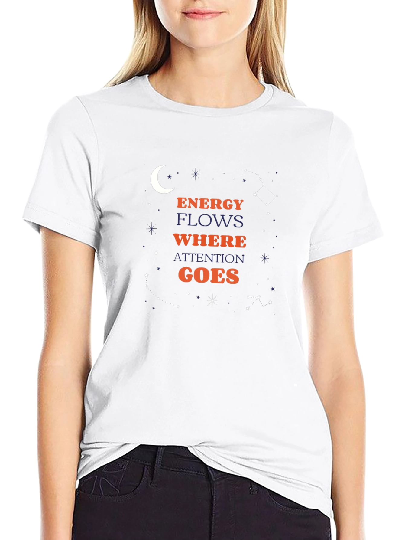 Energy Flows Where Attention Goes Black T-Shirt