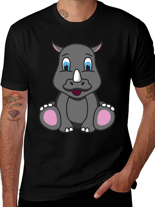 Cute Cartoon Rhino Black T-Shirt