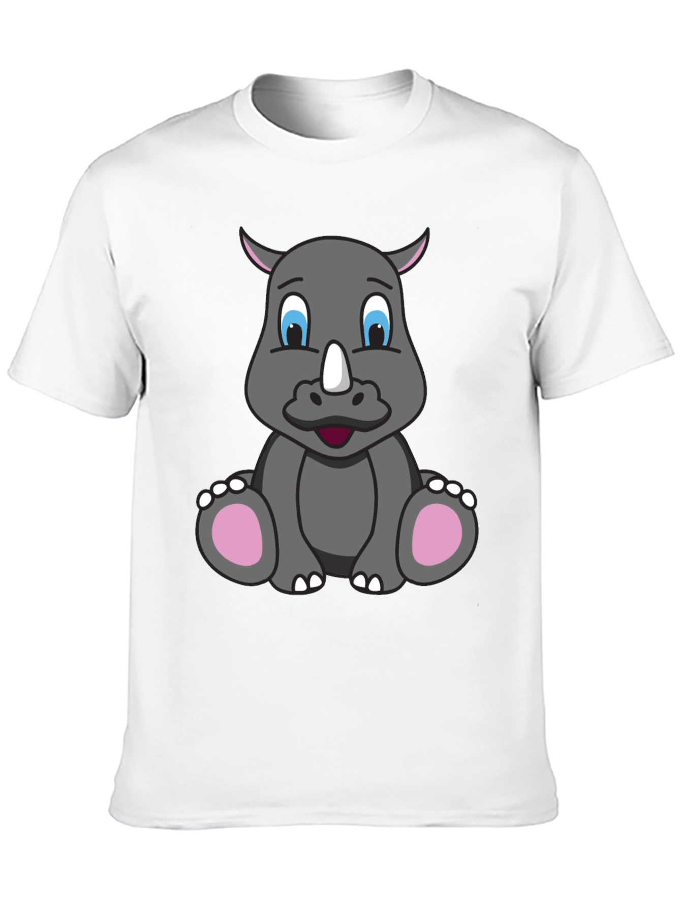 Cute Cartoon Rhino Black T-Shirt