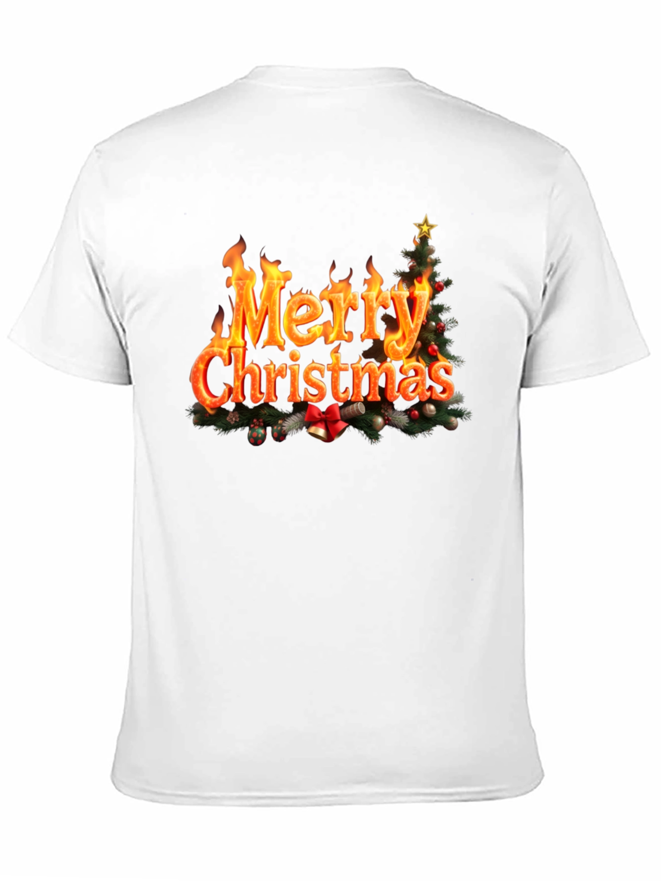 Festive Fire Merry Christmas Black T-Shirt
