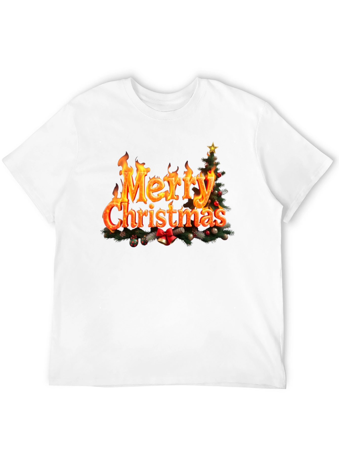 Festive Fire Merry Christmas Black T-Shirt
