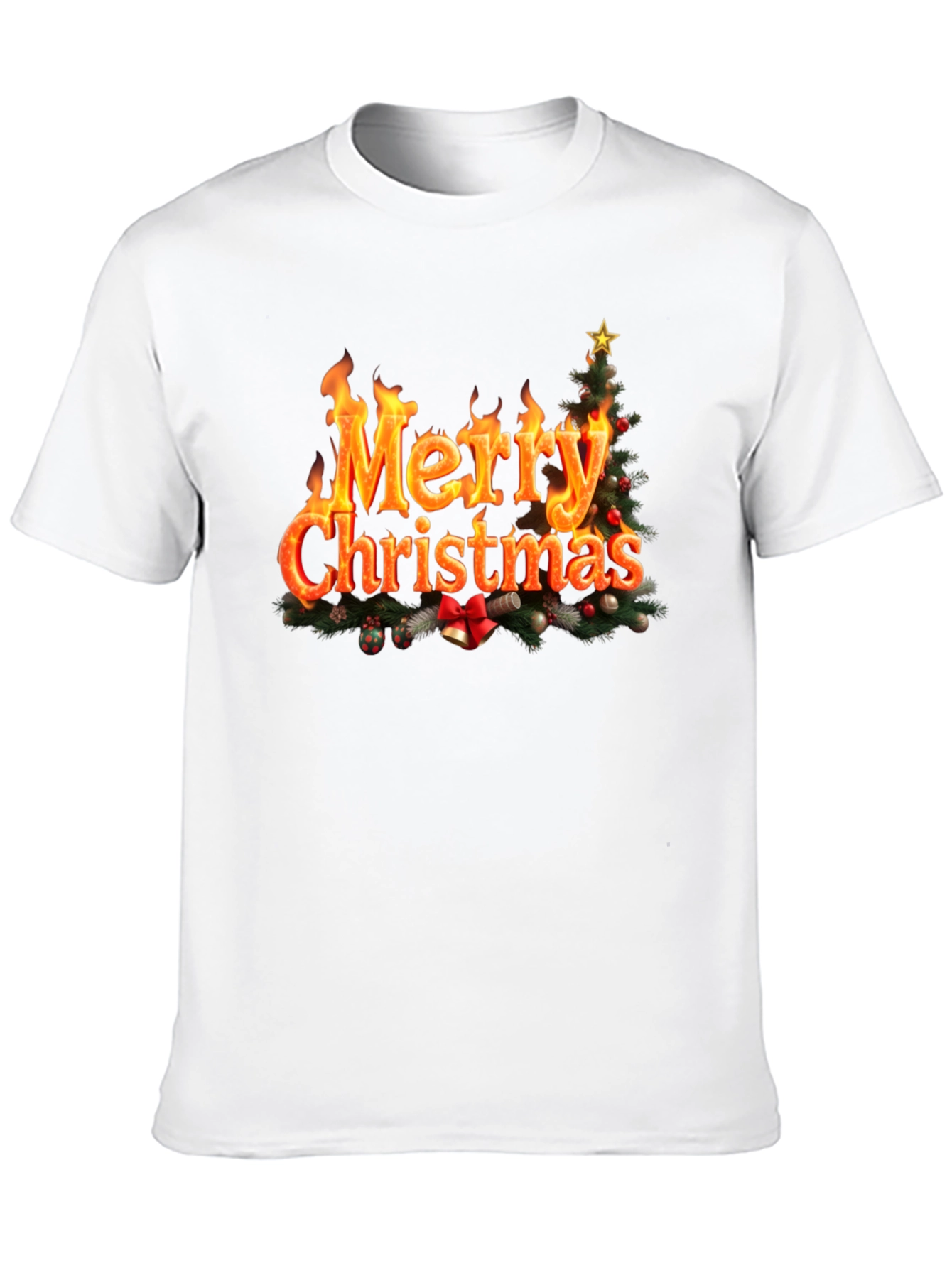 Festive Fire Merry Christmas Black T-Shirt