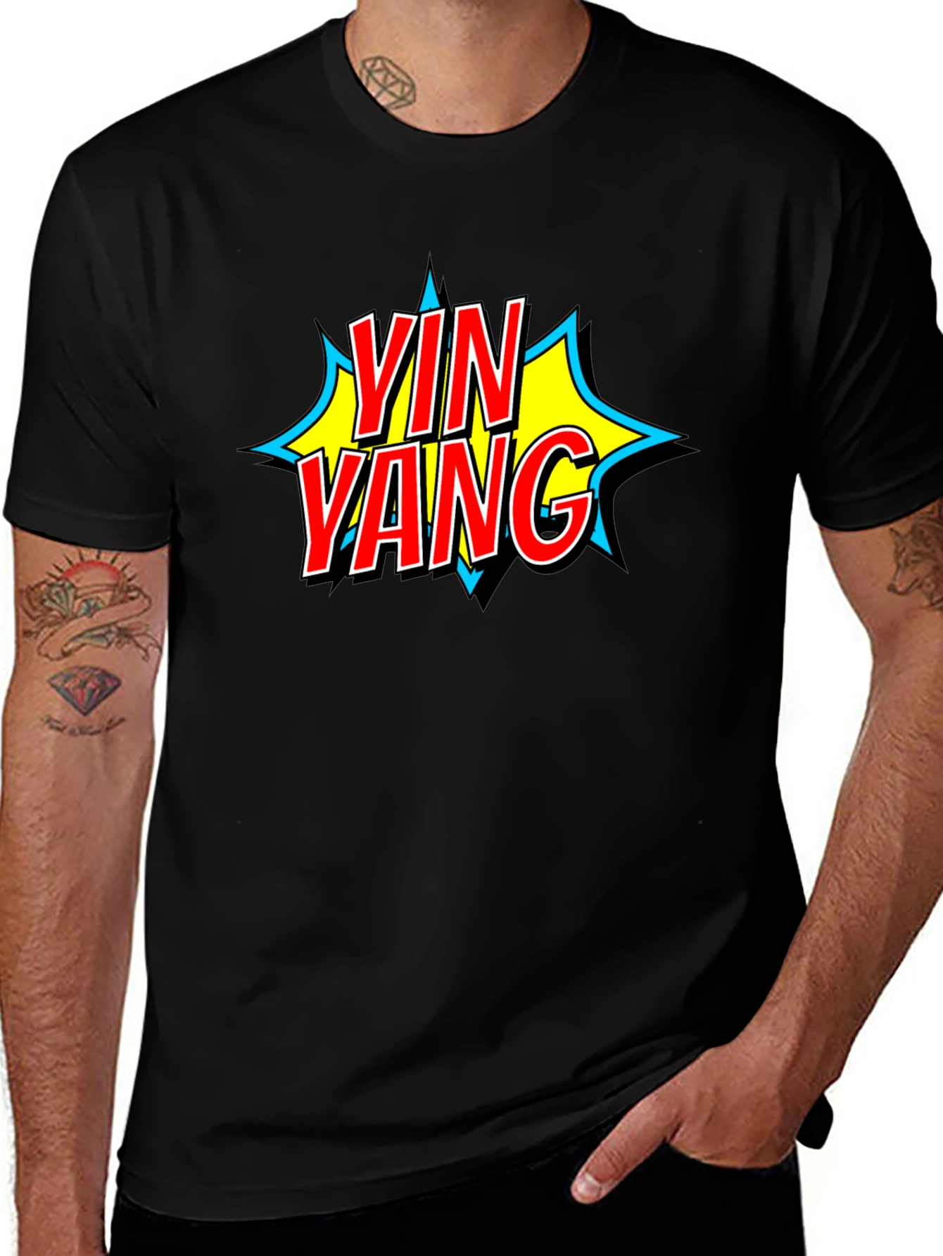 Yin Yang Comic Style Black T-Shirt