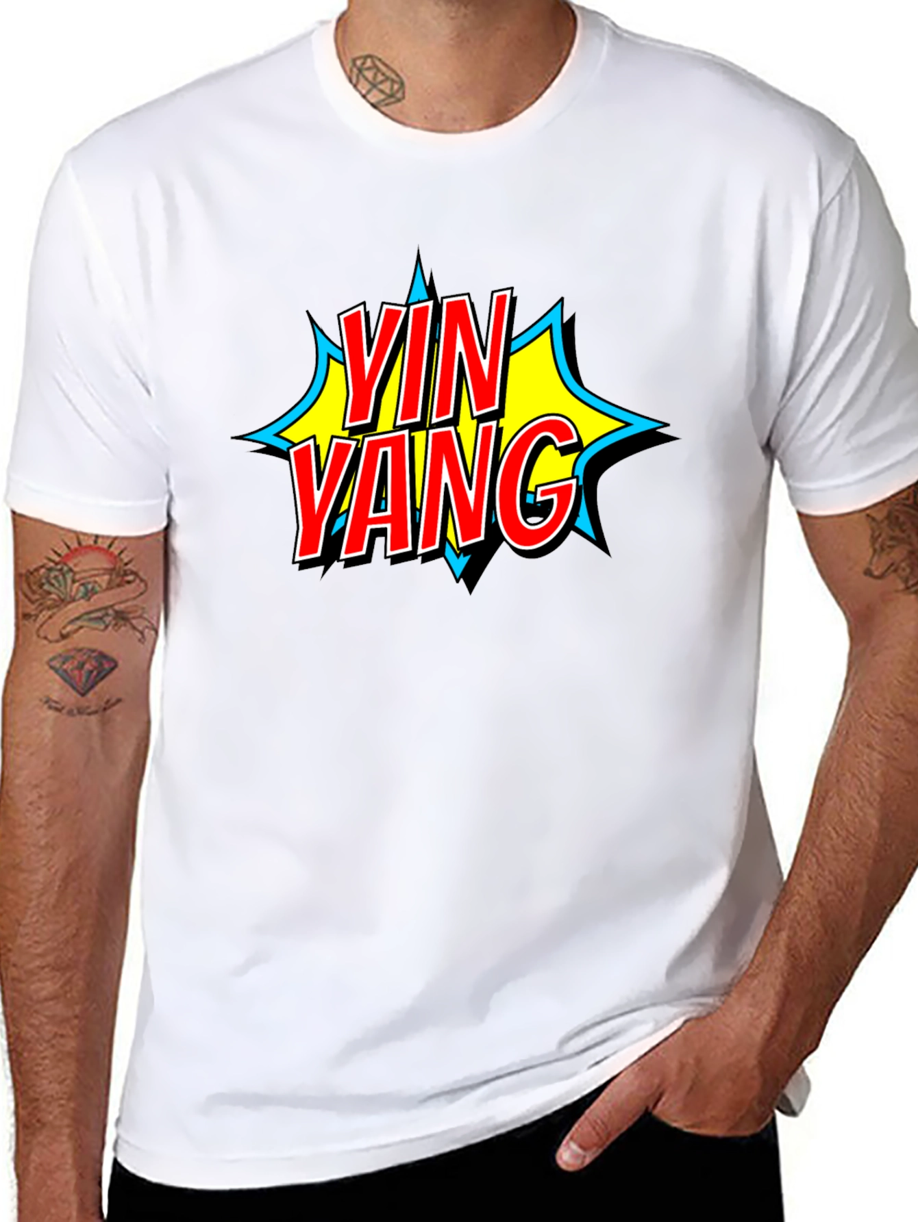 Yin Yang Comic Style Black T-Shirt