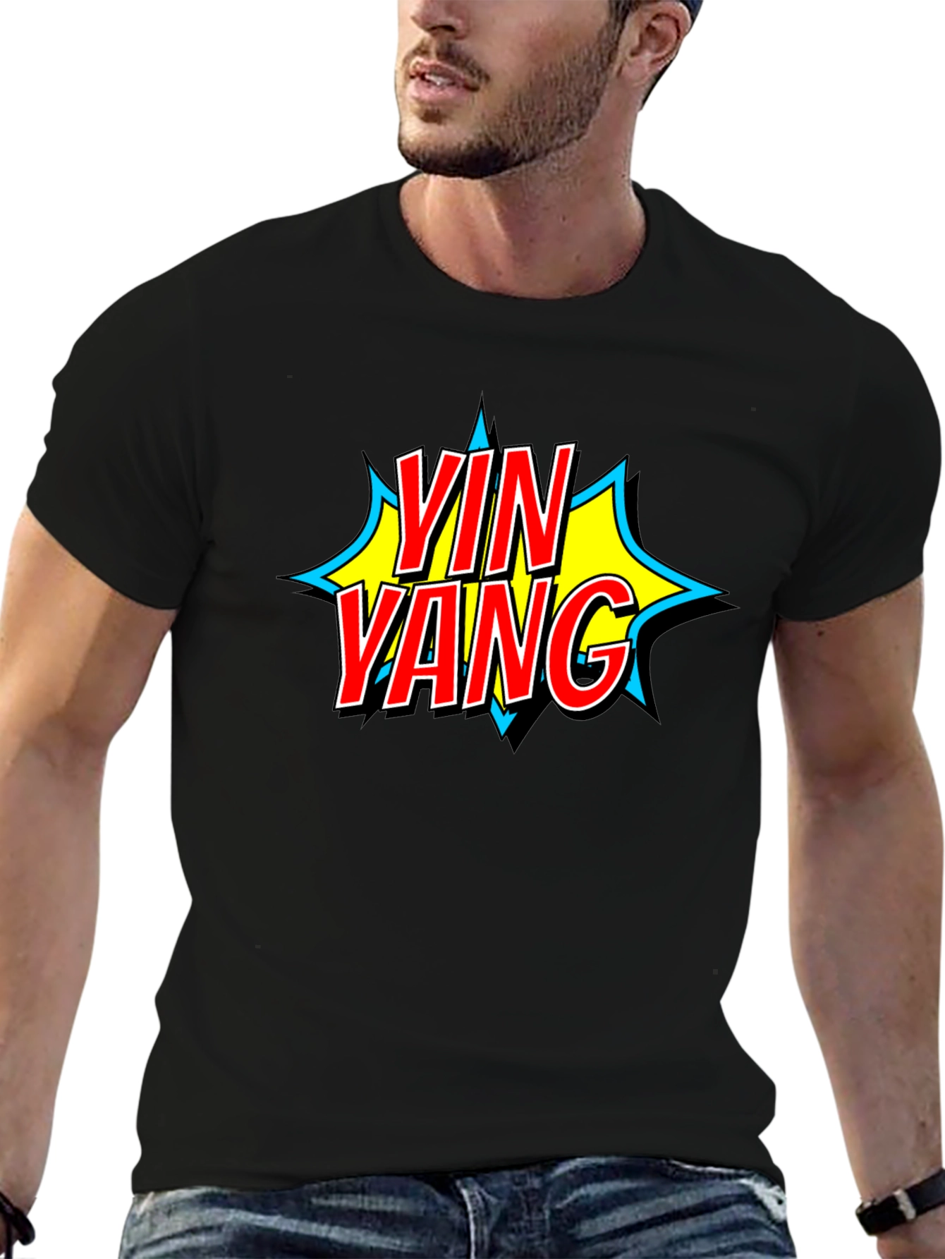 Yin Yang Comic Style Black T-Shirt