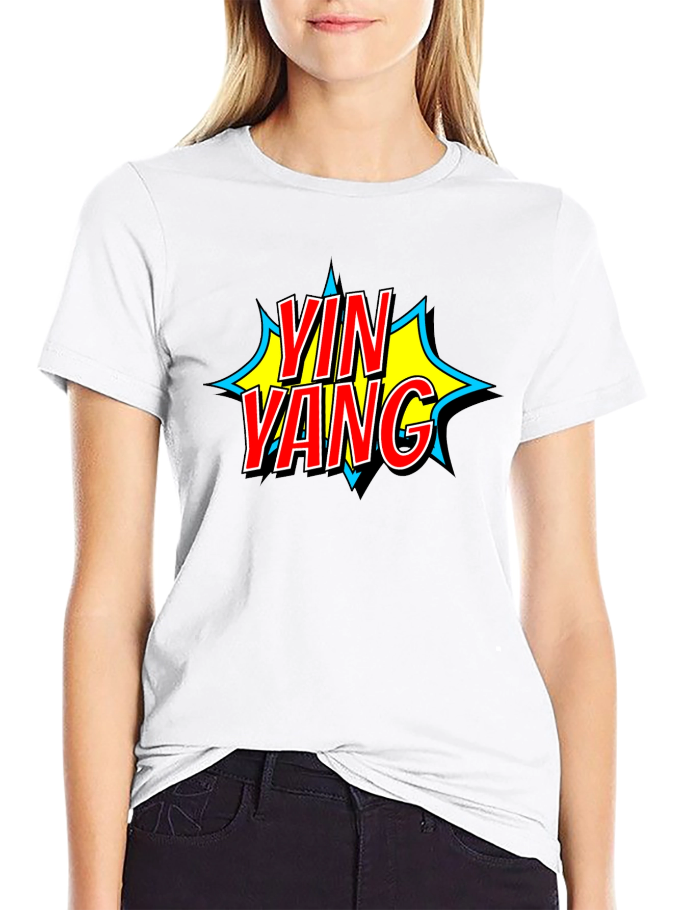 Yin Yang Comic Style Black T-Shirt