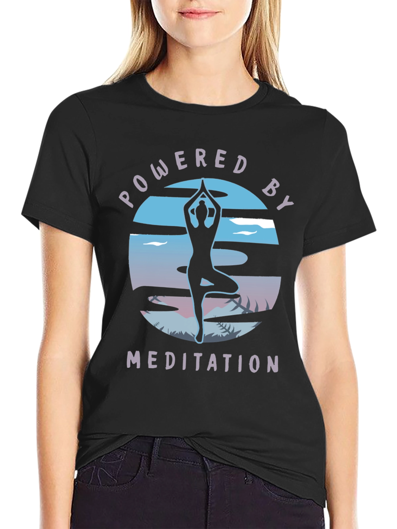 Powered by Meditation Black T-Shirt
