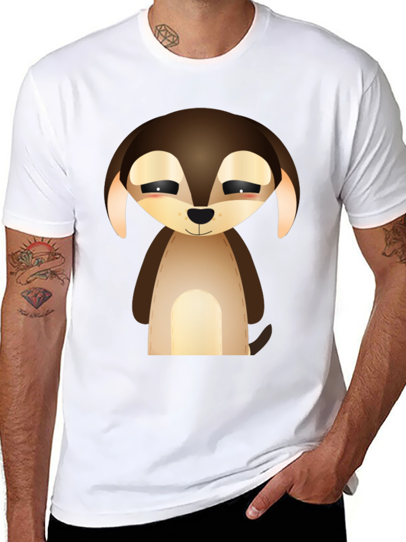 Cute Cartoon Puppy Dog Graphic Tee - Black