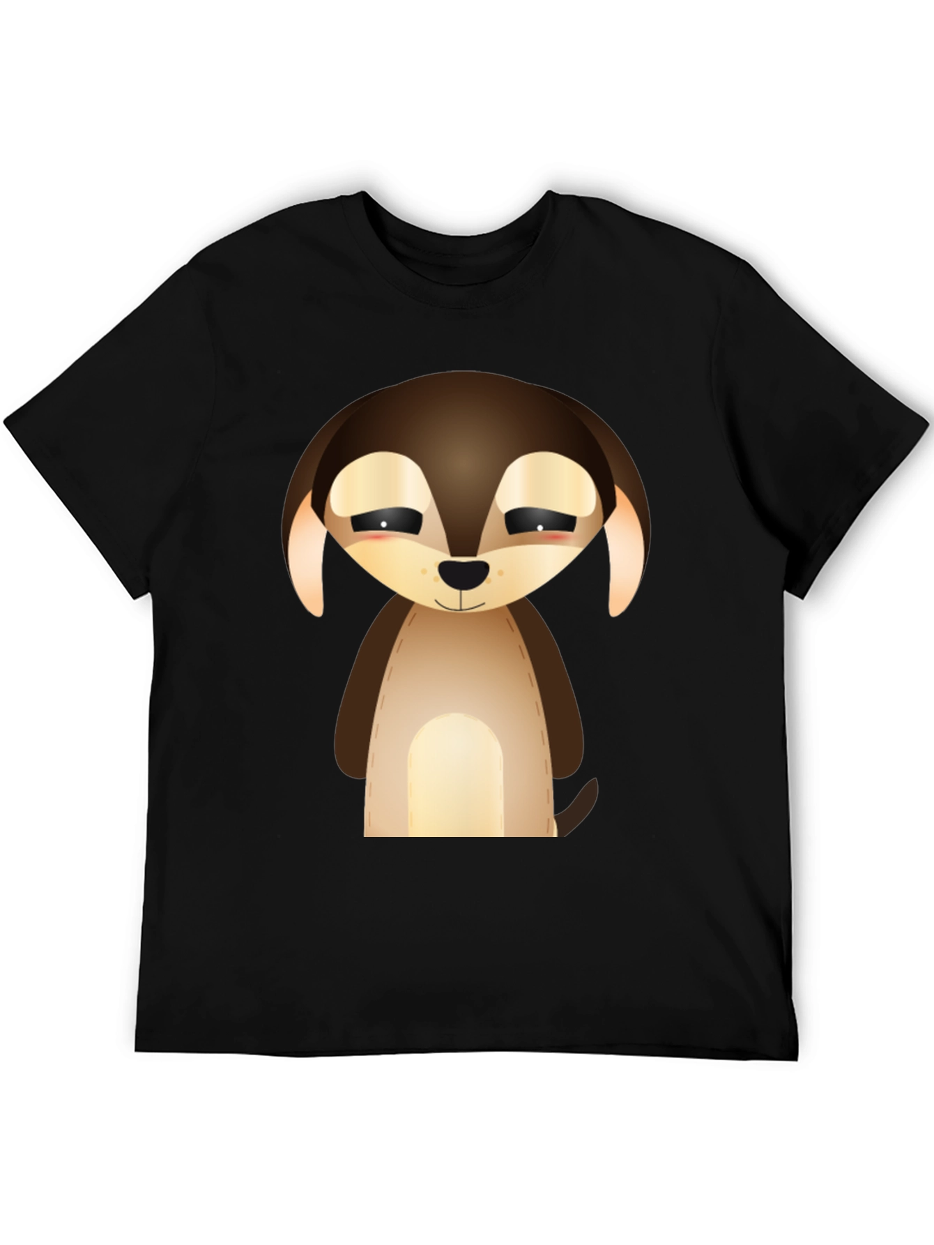 Cute Cartoon Puppy Dog Graphic Tee - Black