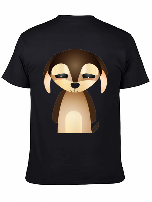 Cute Cartoon Puppy Dog Graphic Tee - Black
