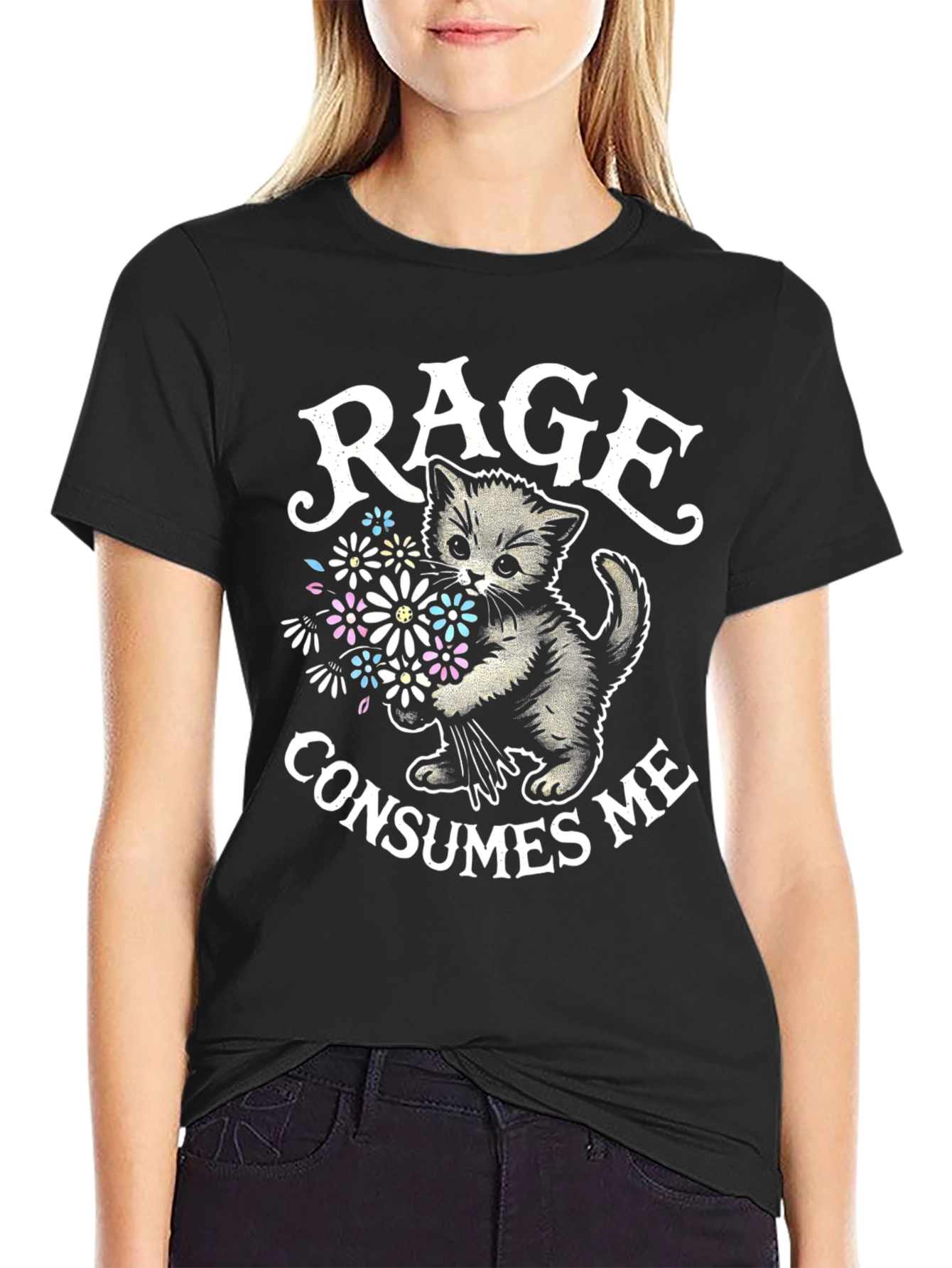 Rage Consumes Me Cat Graphic T-Shirt