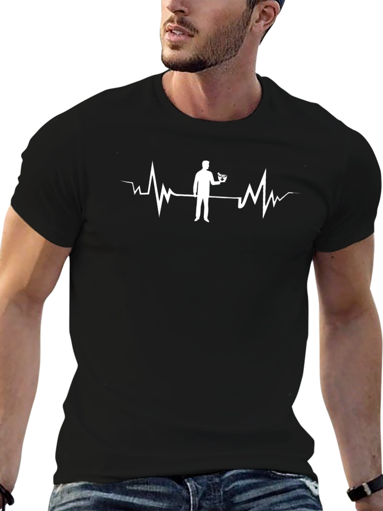 Bartender Heartbeat T-Shirt - Black Crew Neck