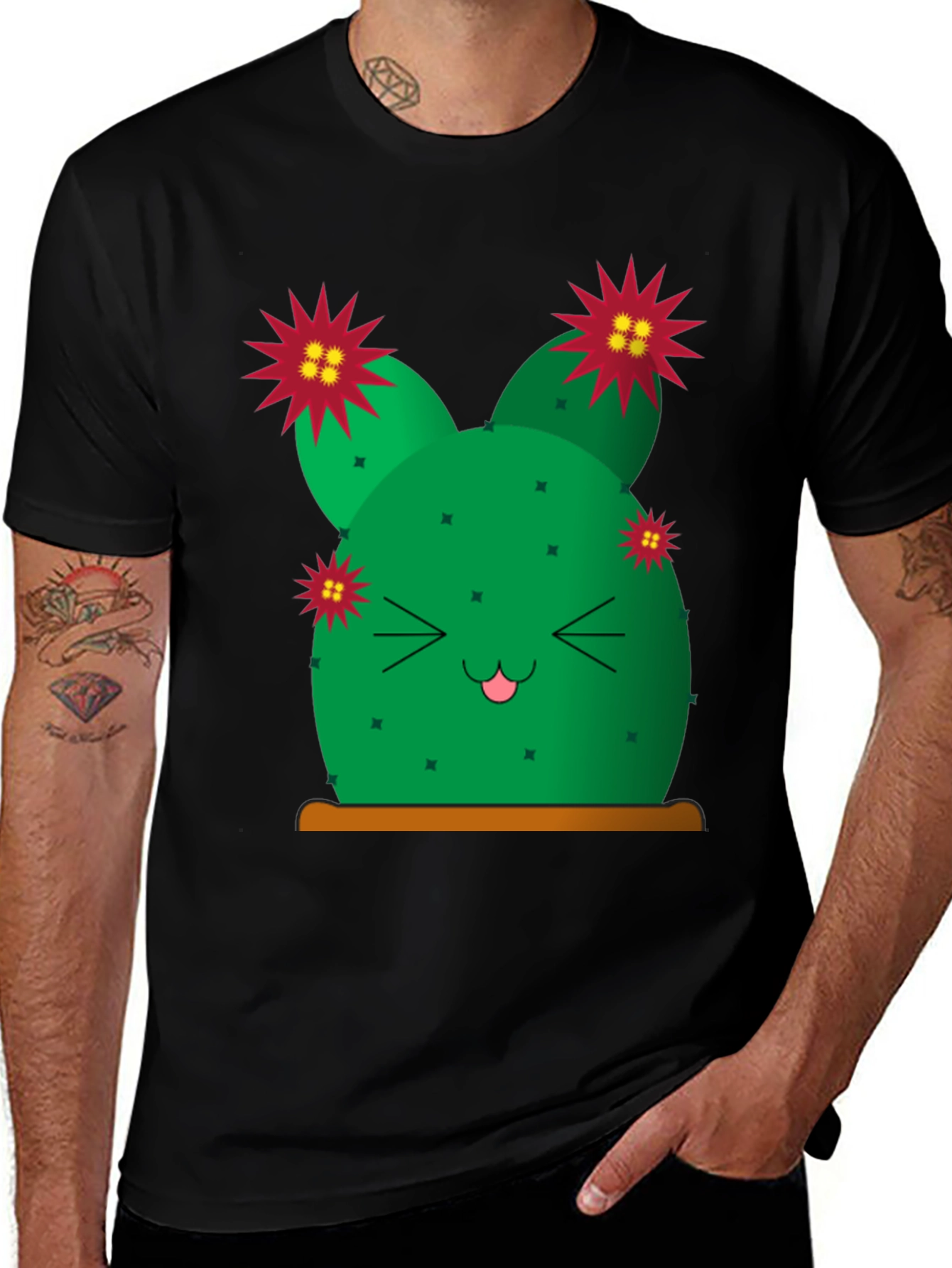 Cute Cactus Graphic Tee - Black T-Shirt