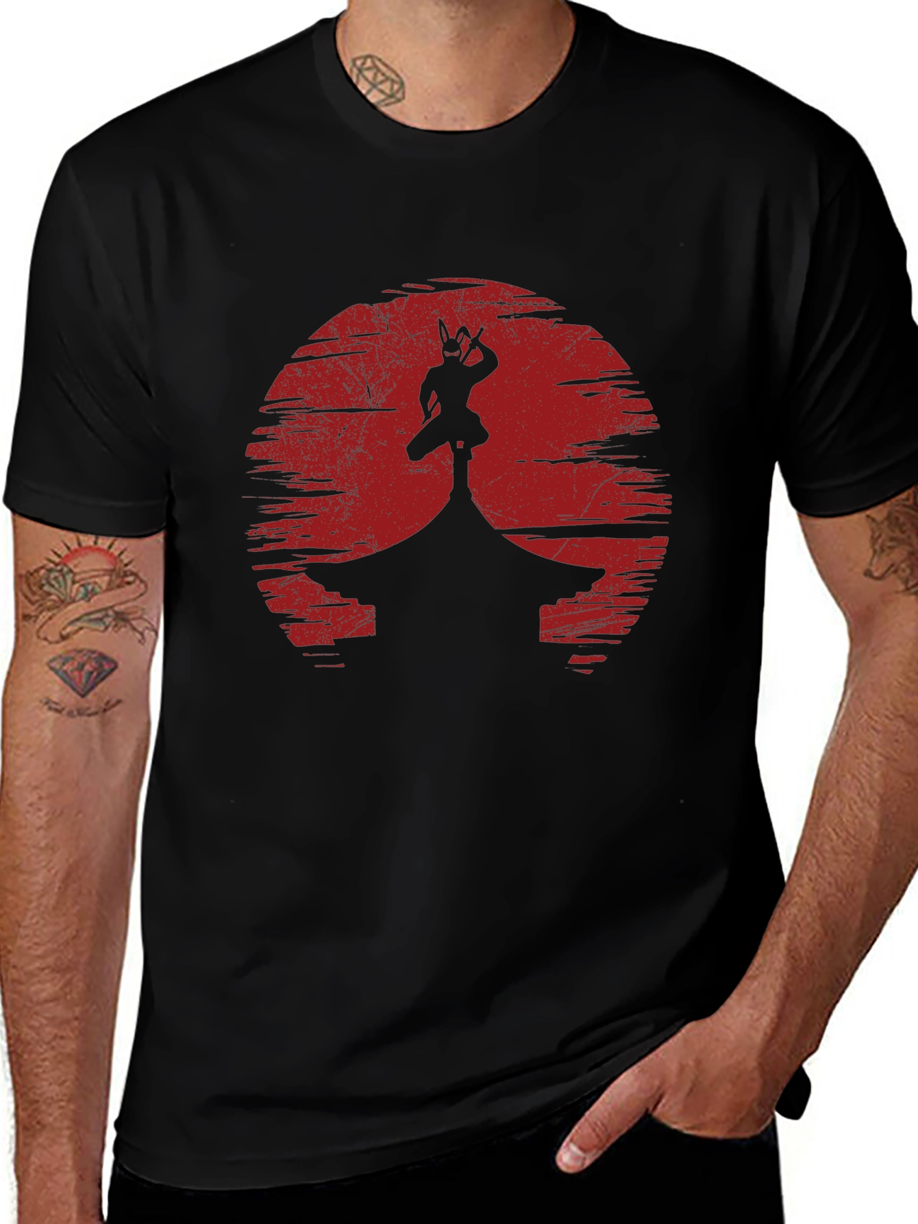 Ninja Silhouette Graphic Tee - Mens Black T-Shirt