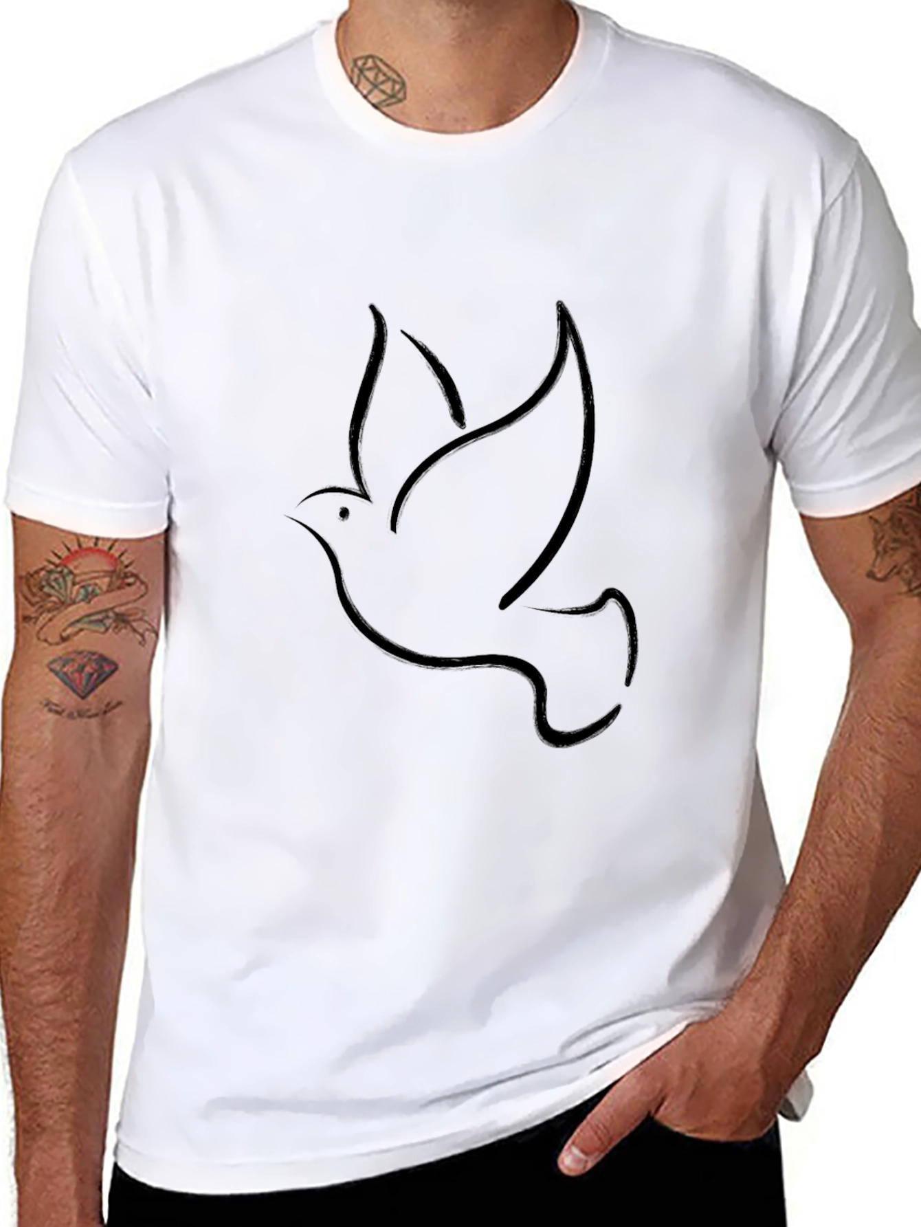 Minimalist Dove Graphic Black T-Shirt