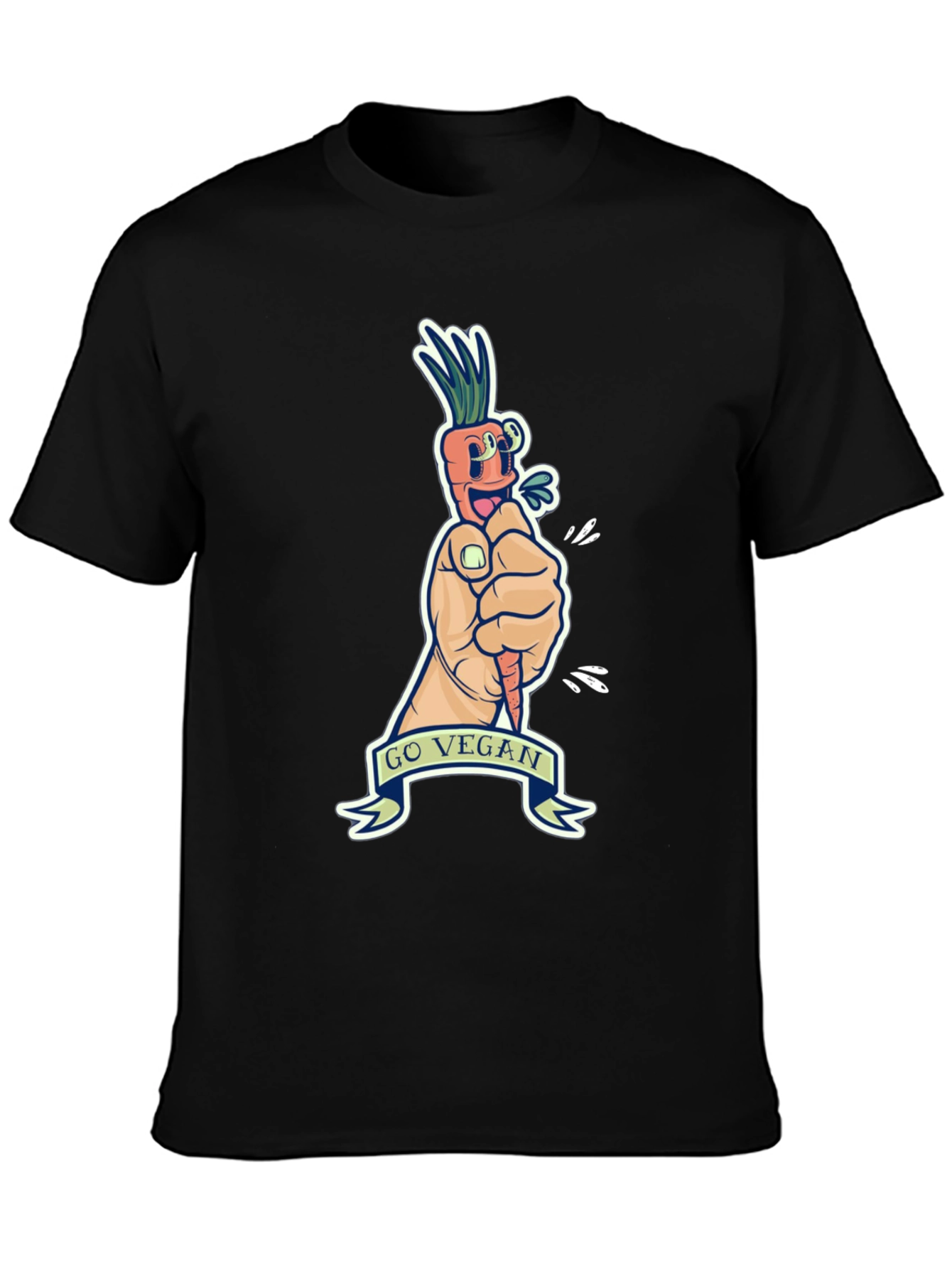 Go Vegan Carrot Graphic Tee - Black Cotton T-Shirt