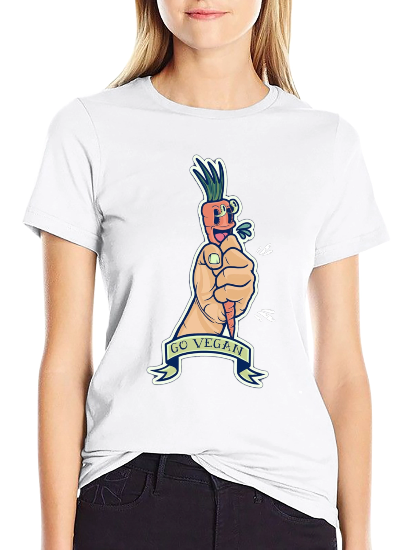 Go Vegan Carrot Graphic Tee - Black Cotton T-Shirt