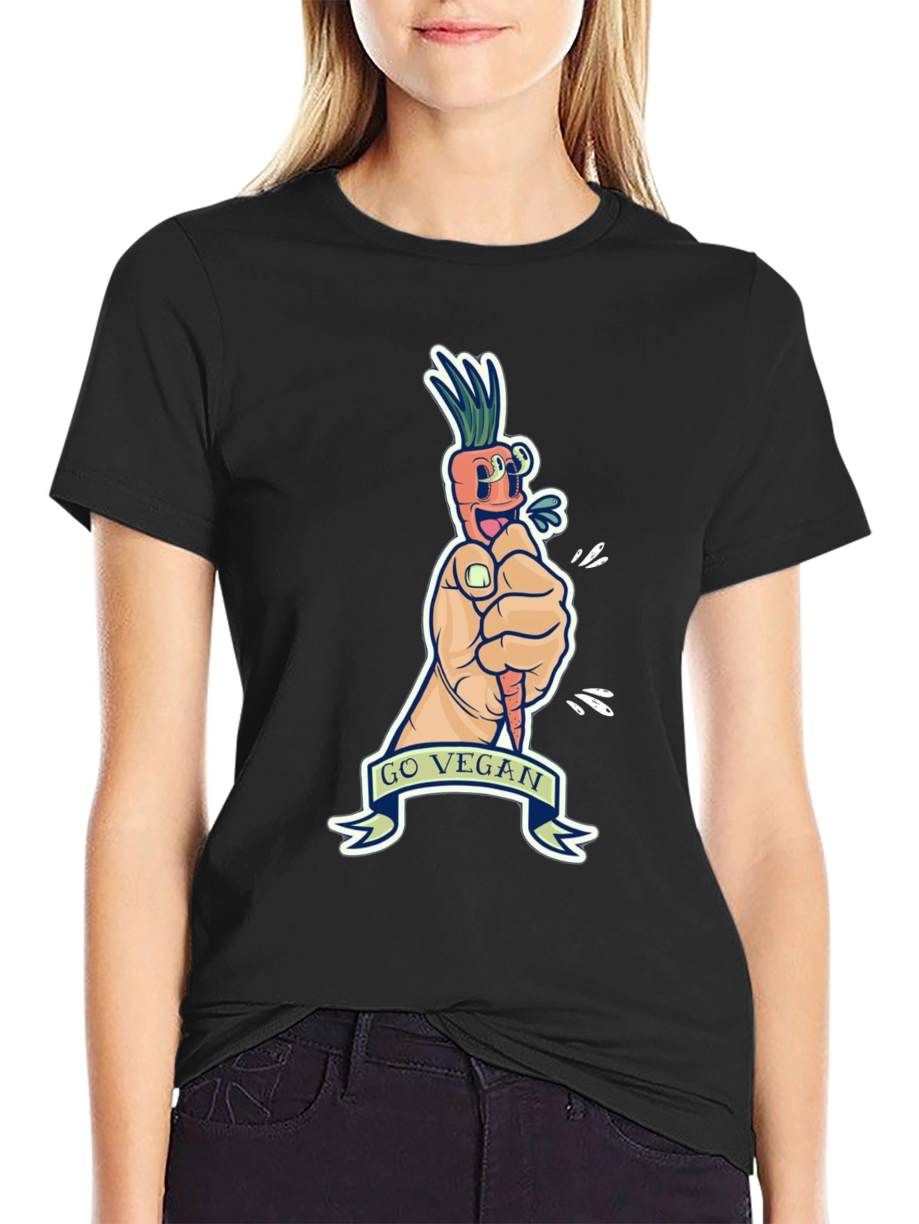 Go Vegan Carrot Graphic Tee - Black Cotton T-Shirt