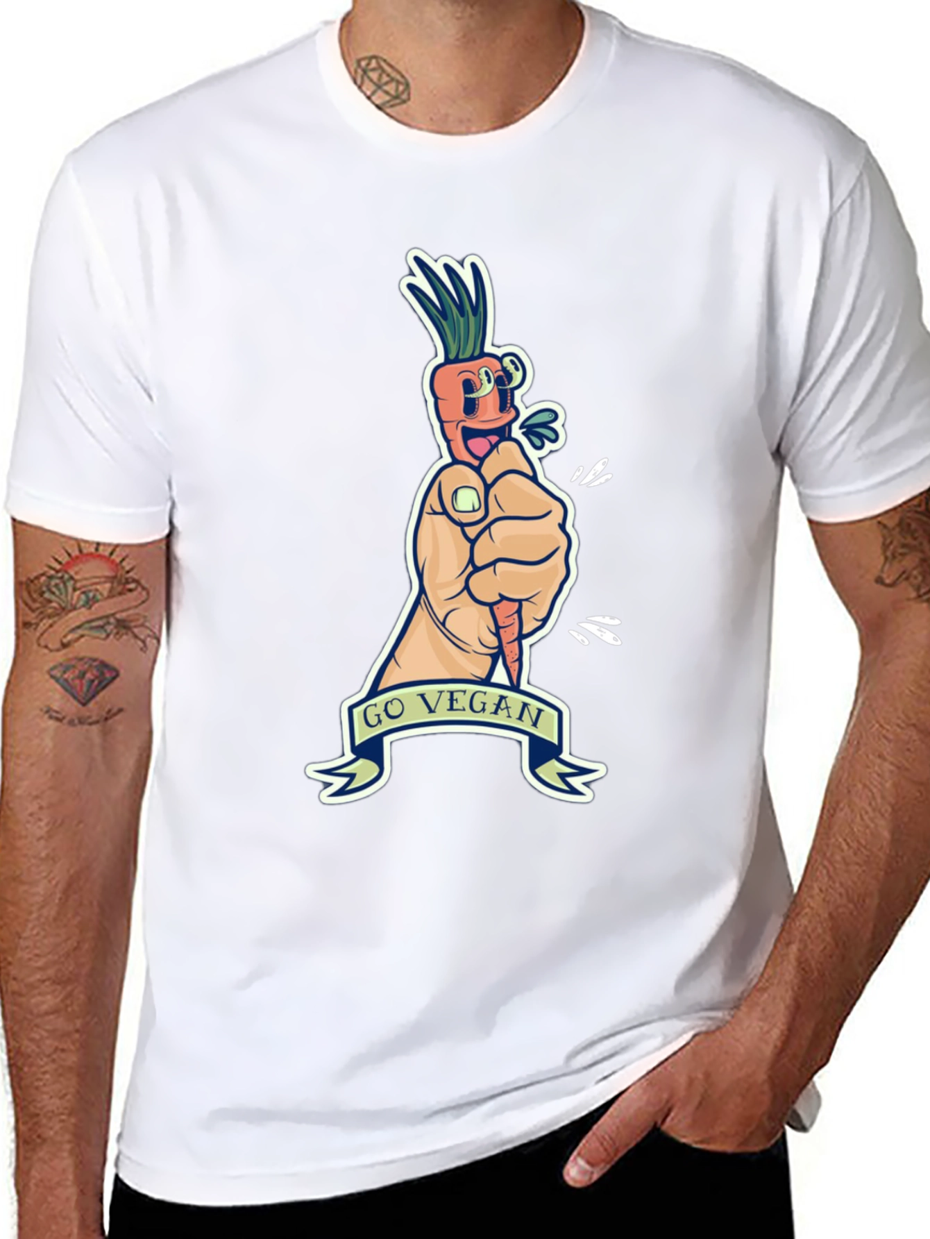 Go Vegan Carrot Graphic Tee - Black Cotton T-Shirt