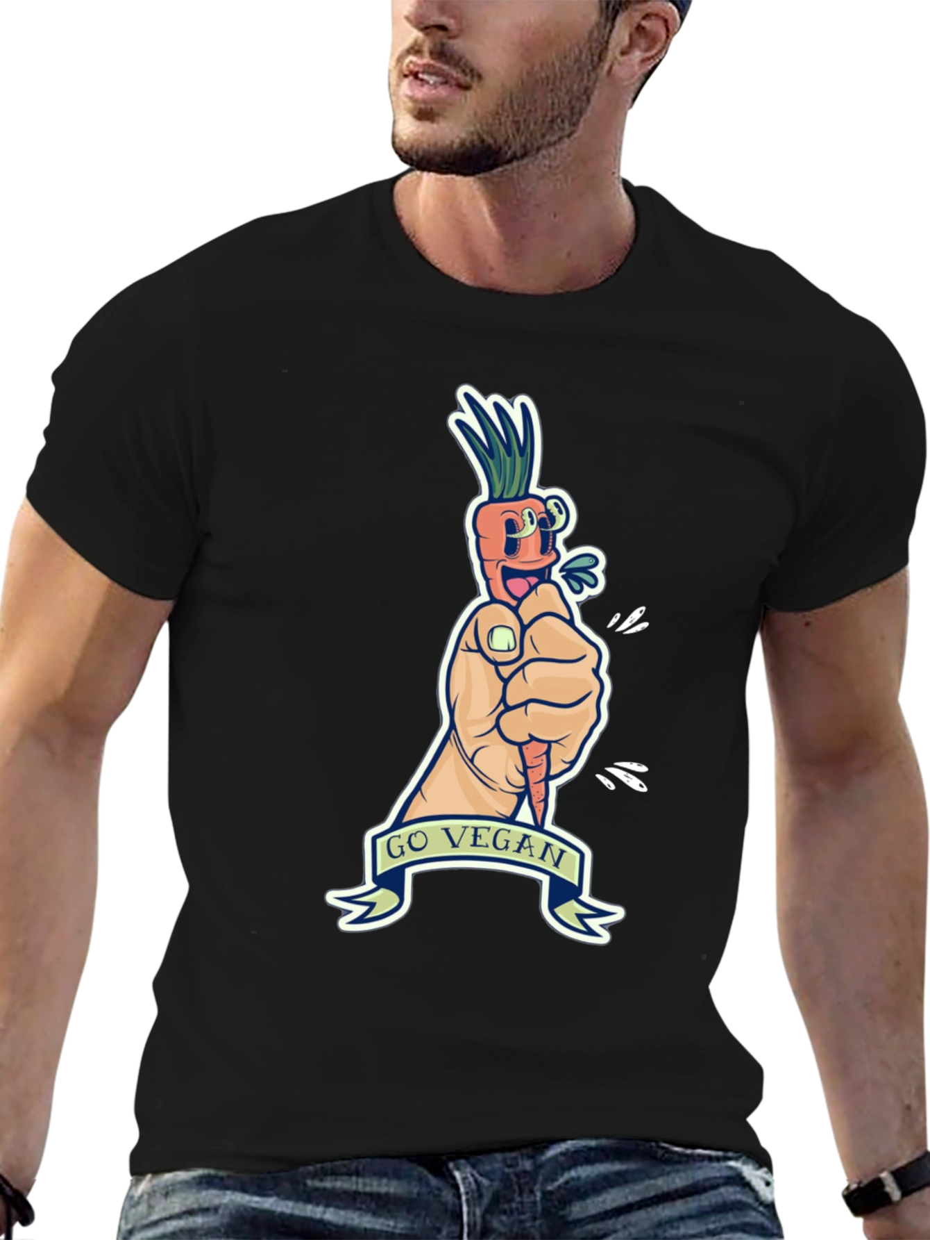 Go Vegan Carrot Graphic Tee - Black Cotton T-Shirt