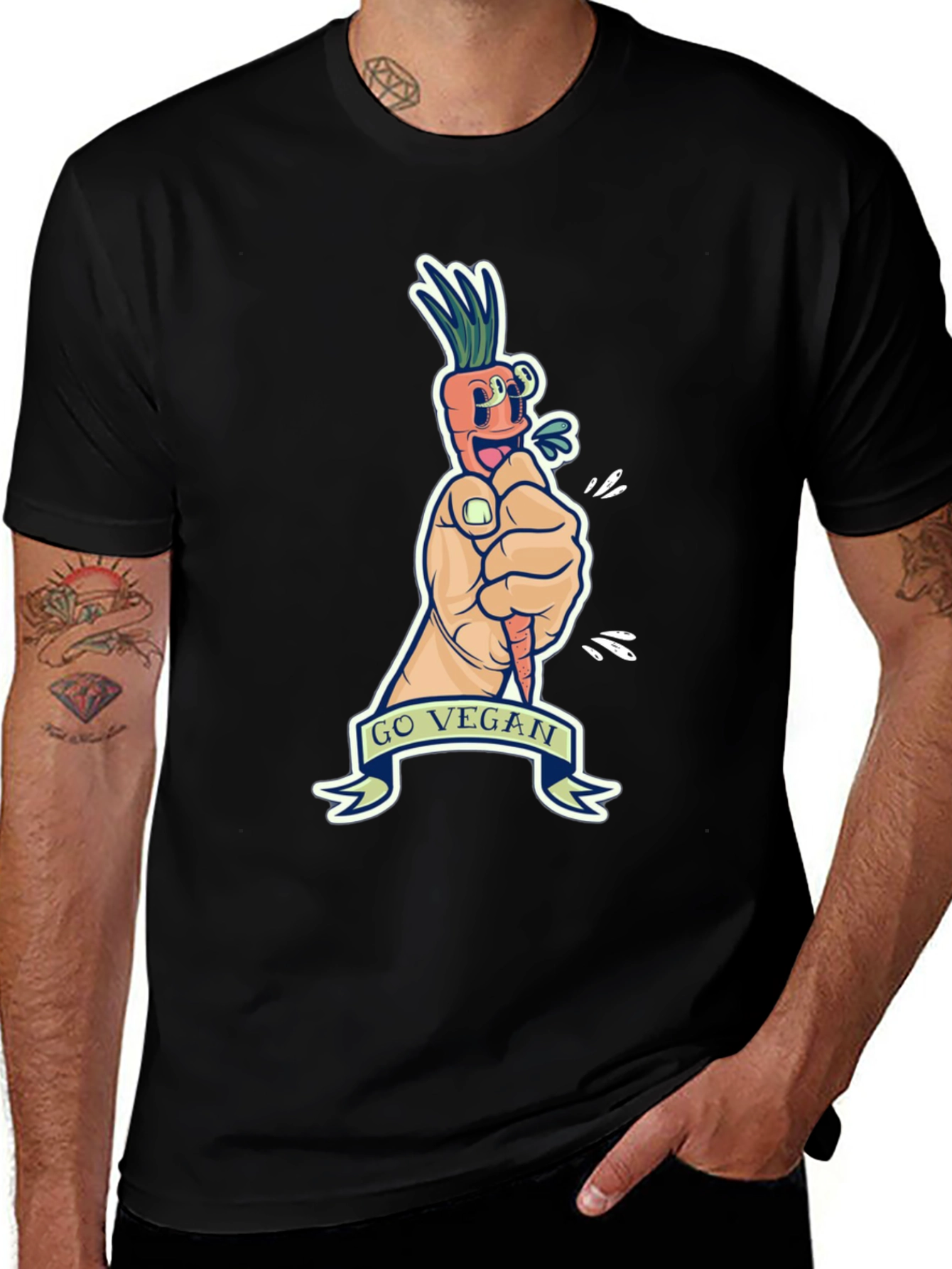 Go Vegan Carrot Graphic Tee - Black Cotton T-Shirt