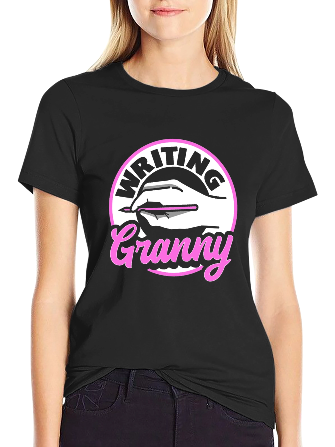 Writing Granny Graphic Tee - Black T-Shirt