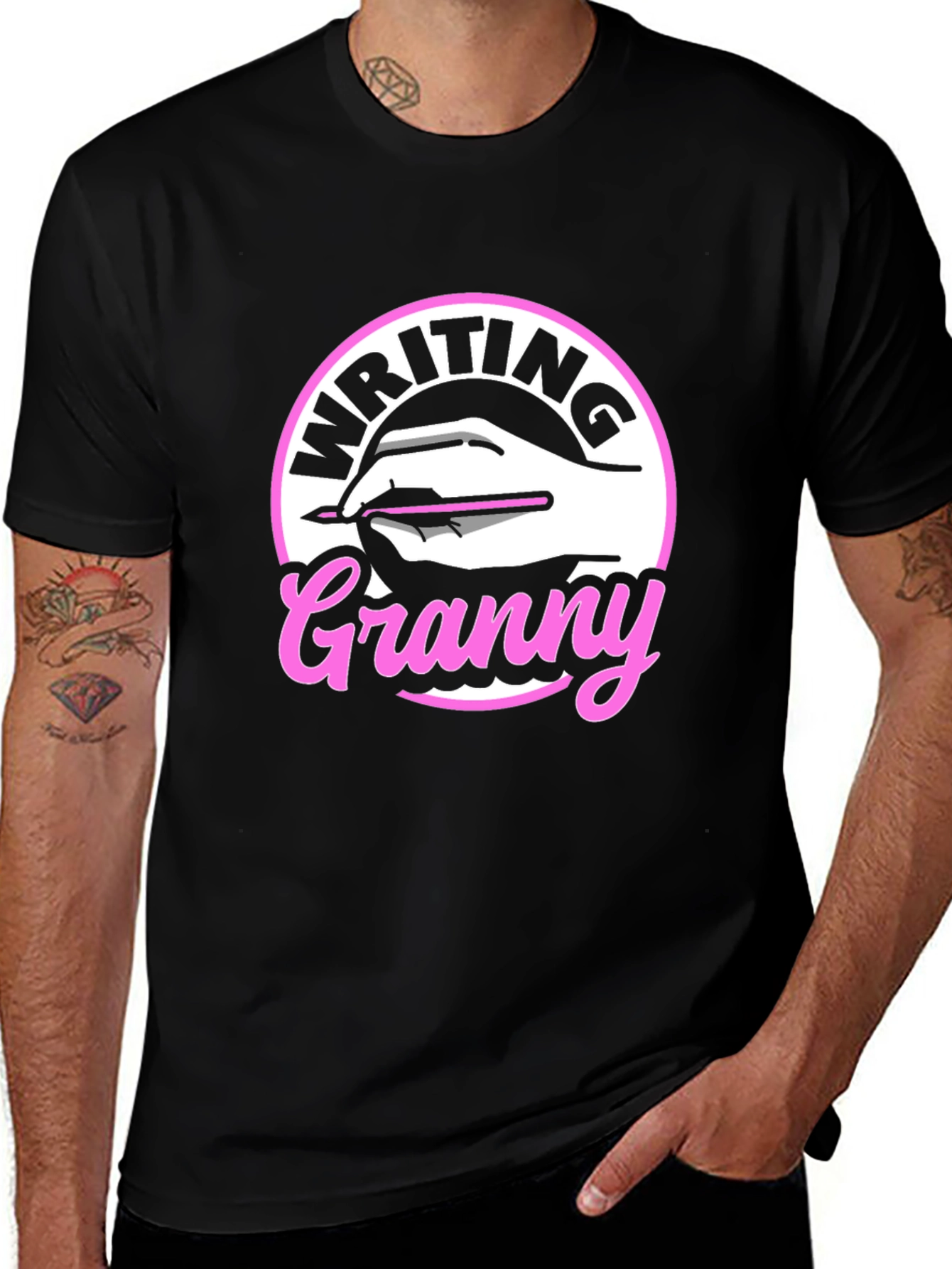 Writing Granny Graphic Tee - Black T-Shirt