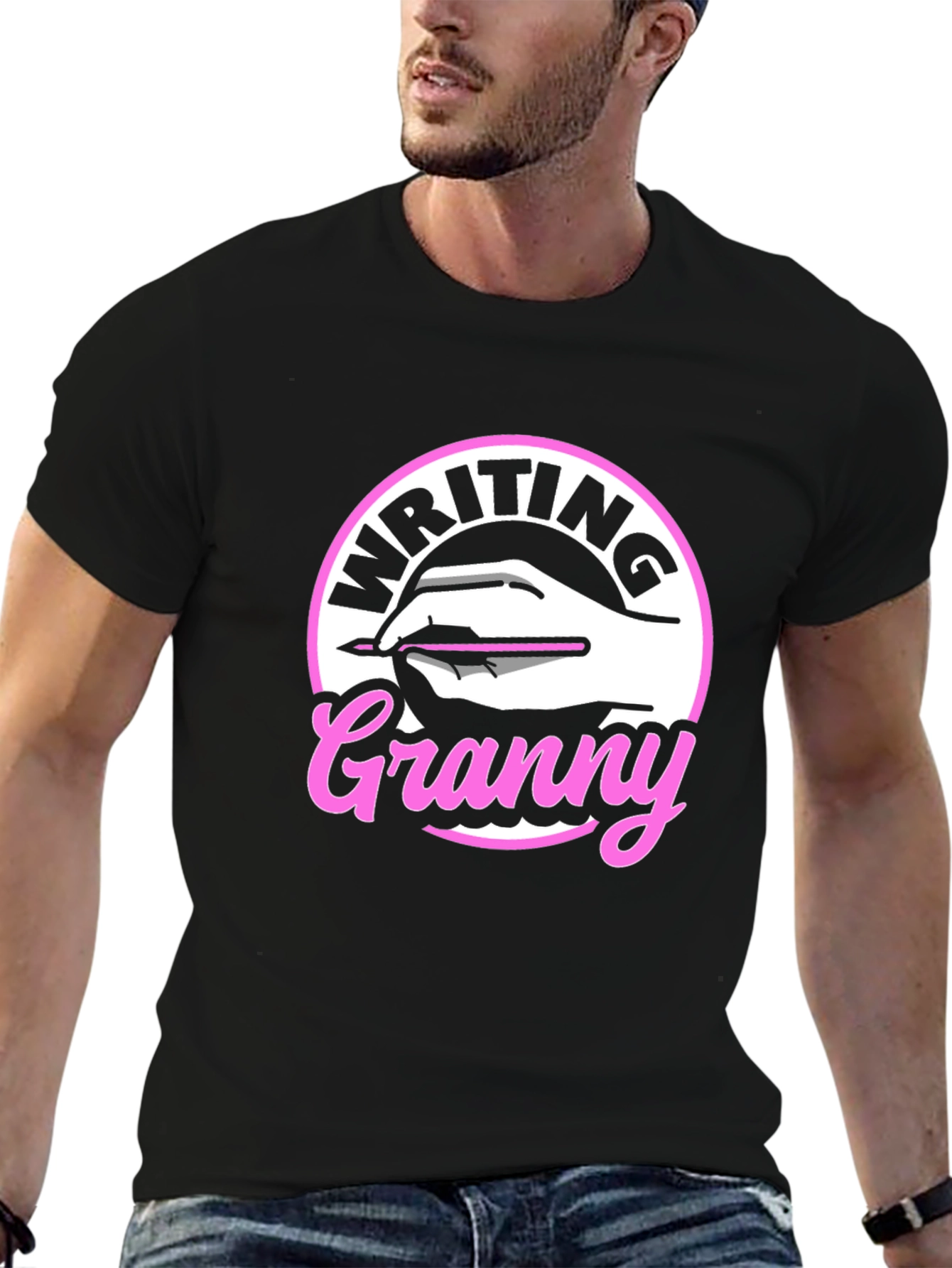 Writing Granny Graphic Tee - Black T-Shirt