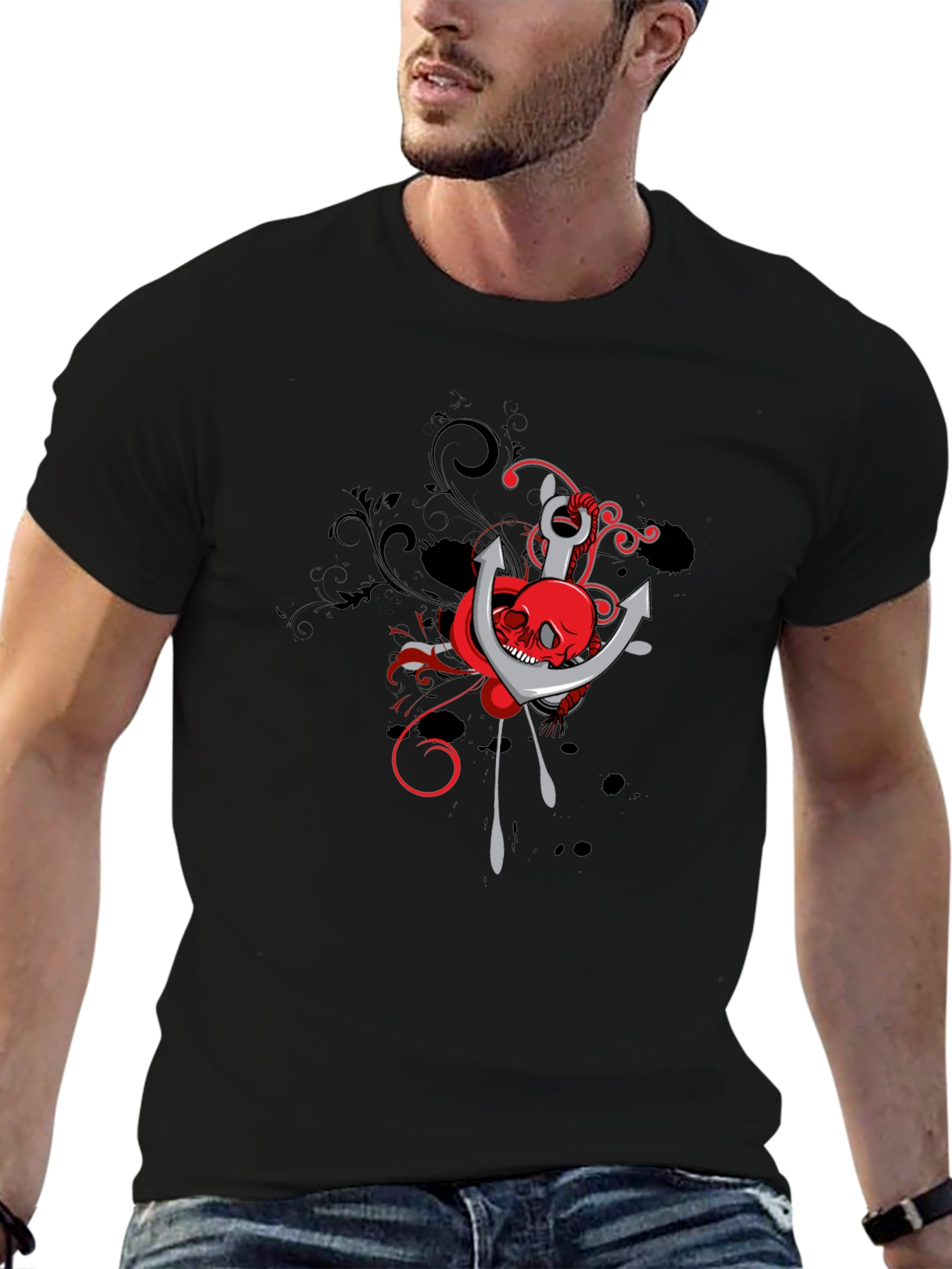 Skull & Anchor Graphic Tee - Black