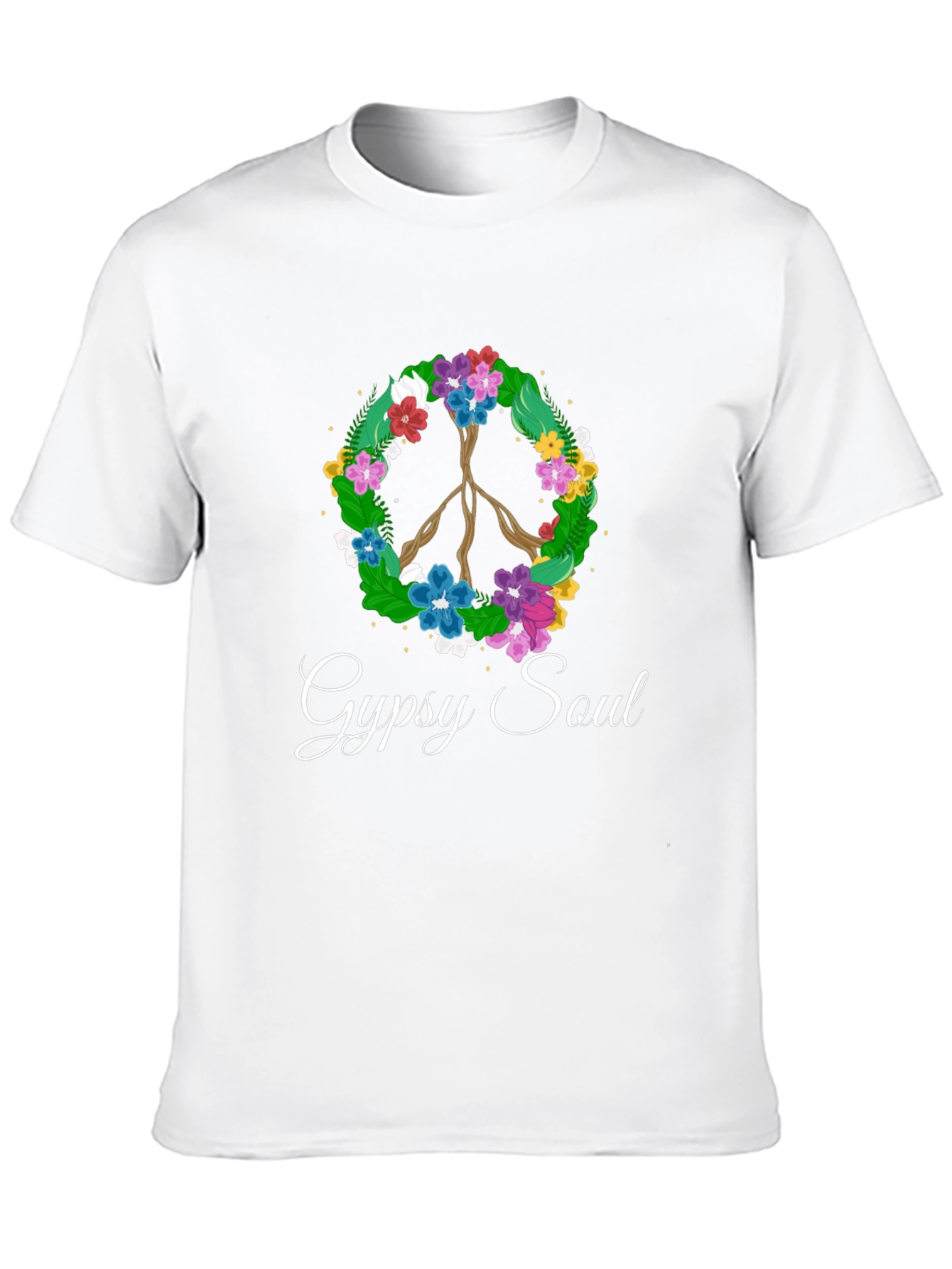Gypsy Soul Floral Peace Sign Black T-Shirt