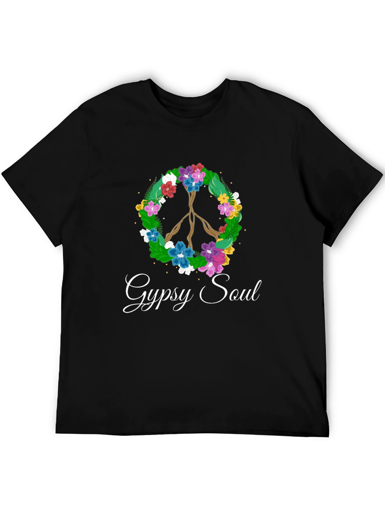 Gypsy Soul Floral Peace Sign Black T-Shirt