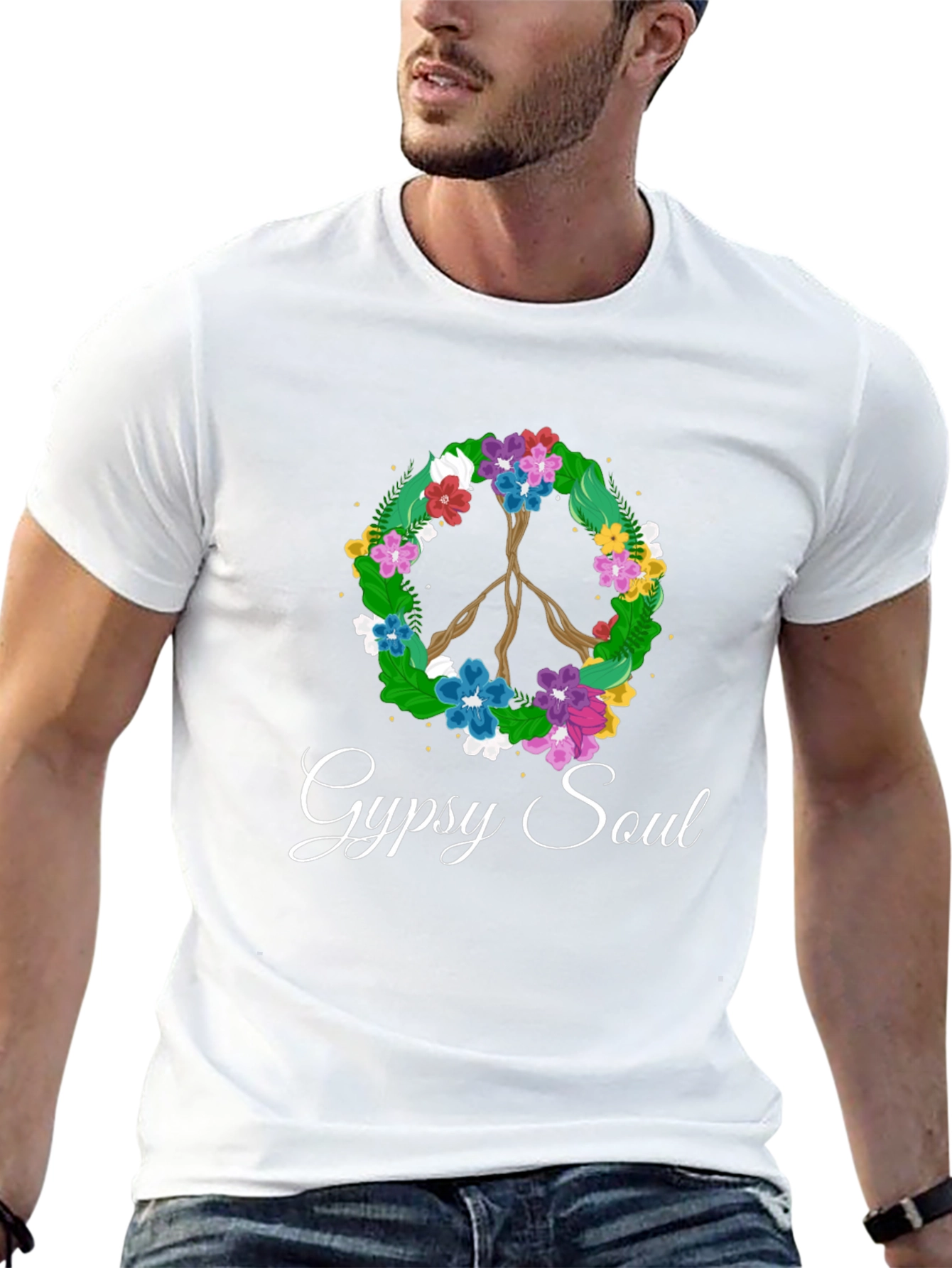 Gypsy Soul Floral Peace Sign Black T-Shirt