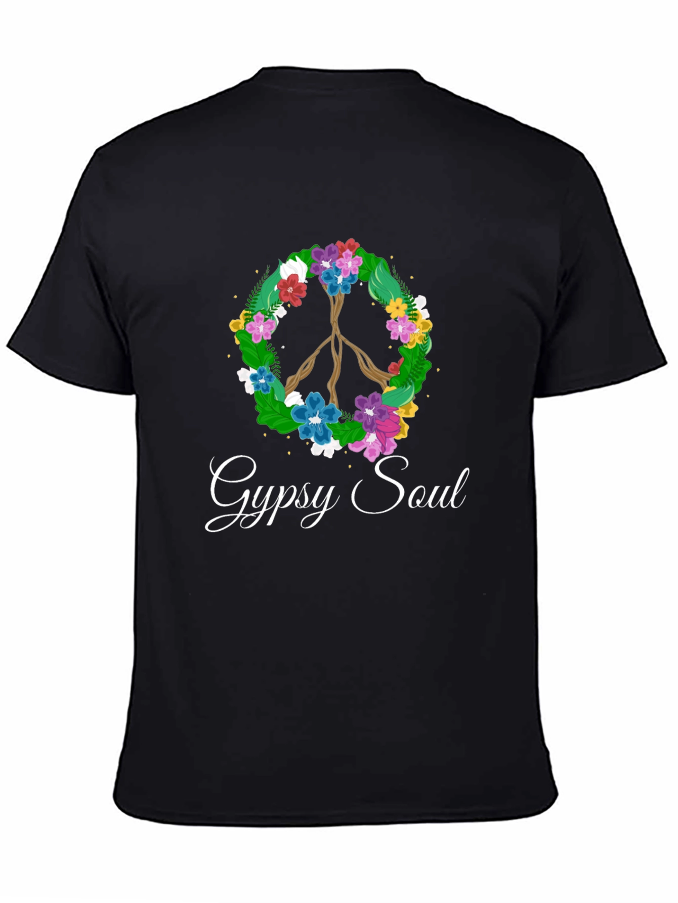 Gypsy Soul Floral Peace Sign Black T-Shirt
