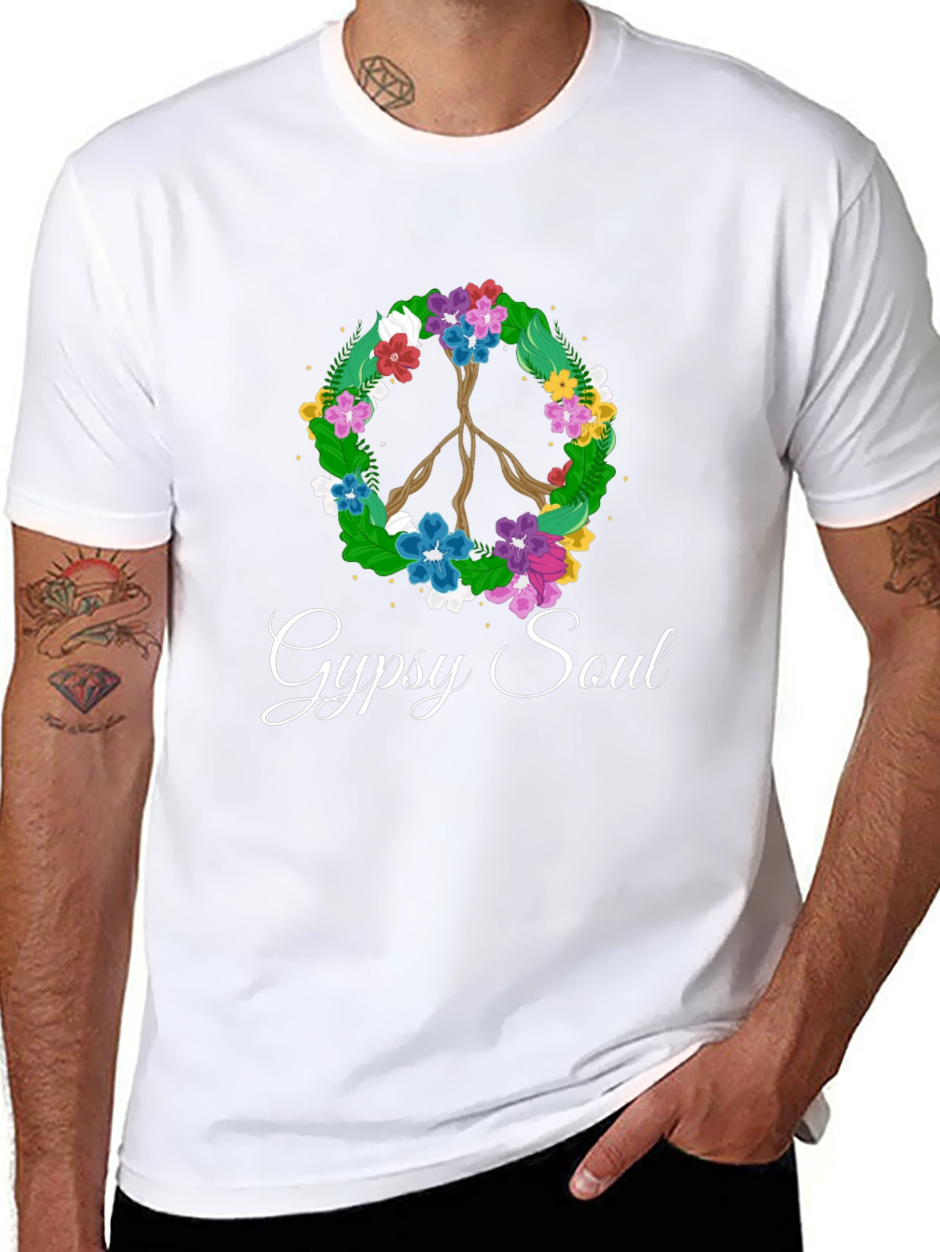 Gypsy Soul Floral Peace Sign Black T-Shirt