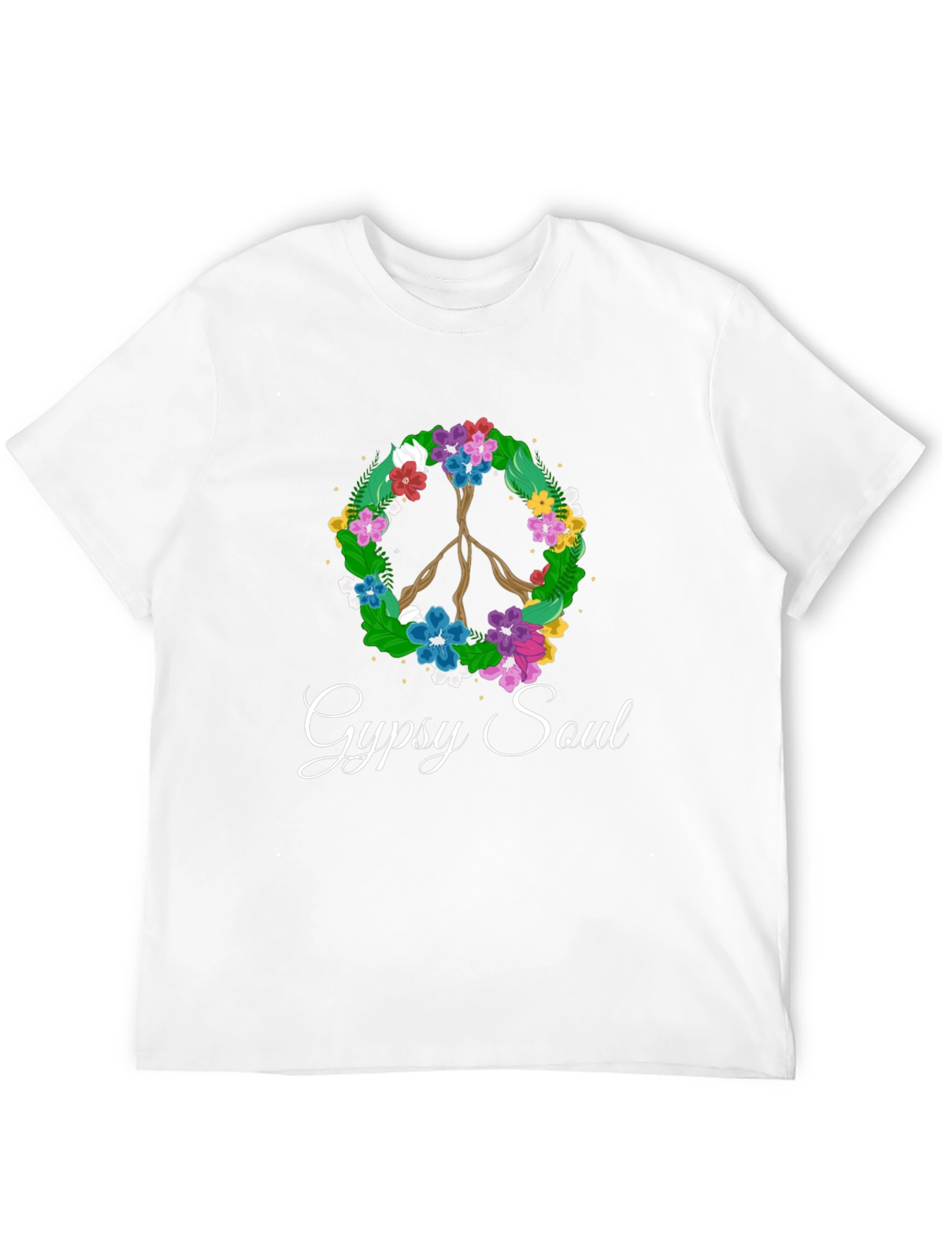 Gypsy Soul Floral Peace Sign Black T-Shirt