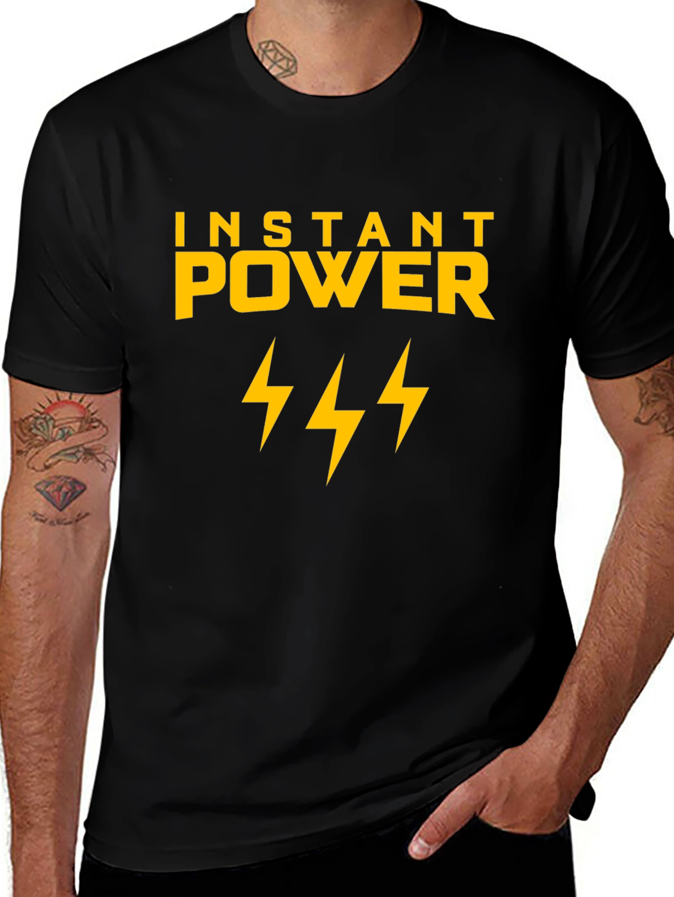 Instant Power Lightning Bolt Graphic Tee - Black Cotton