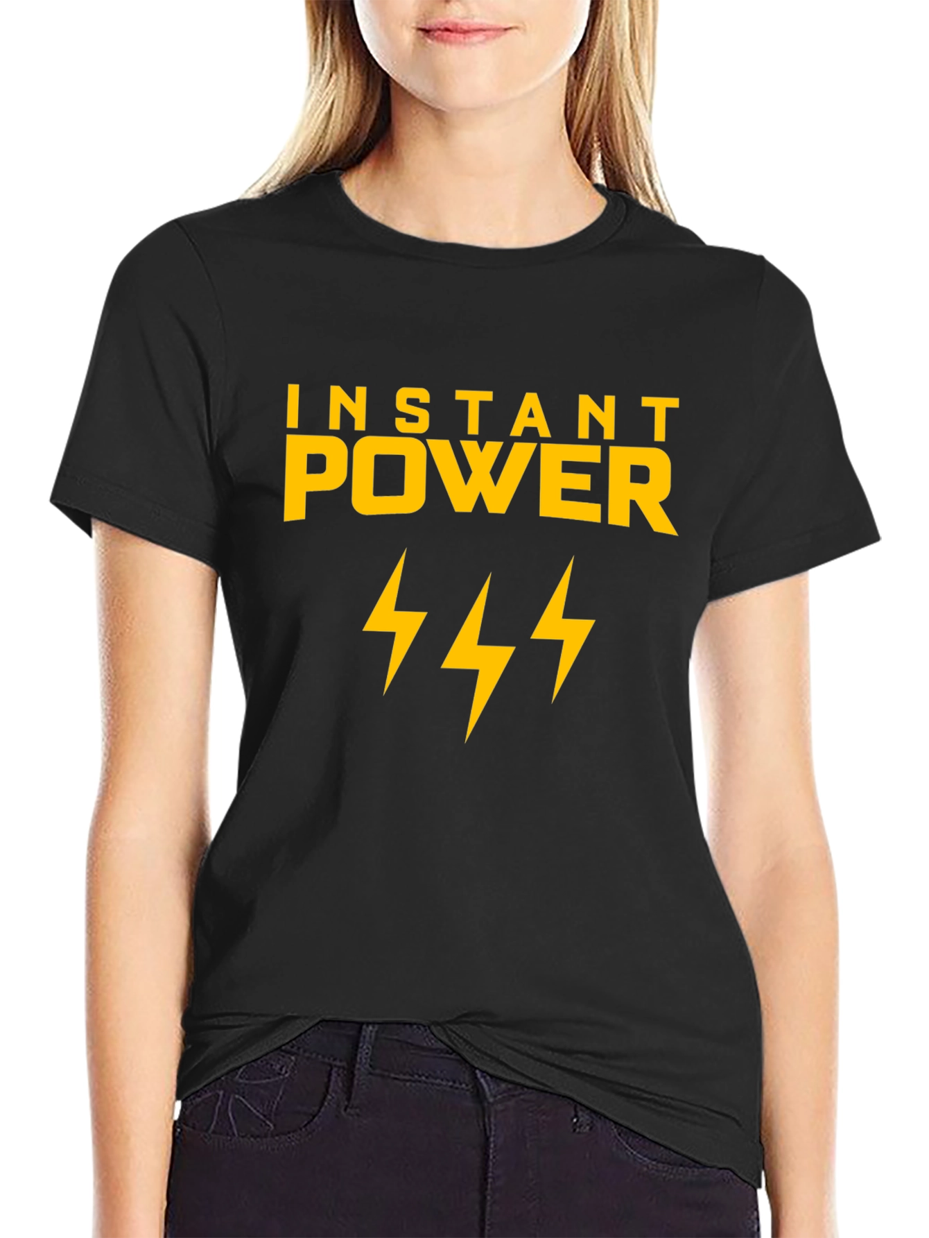 Instant Power Lightning Bolt Graphic Tee - Black Cotton