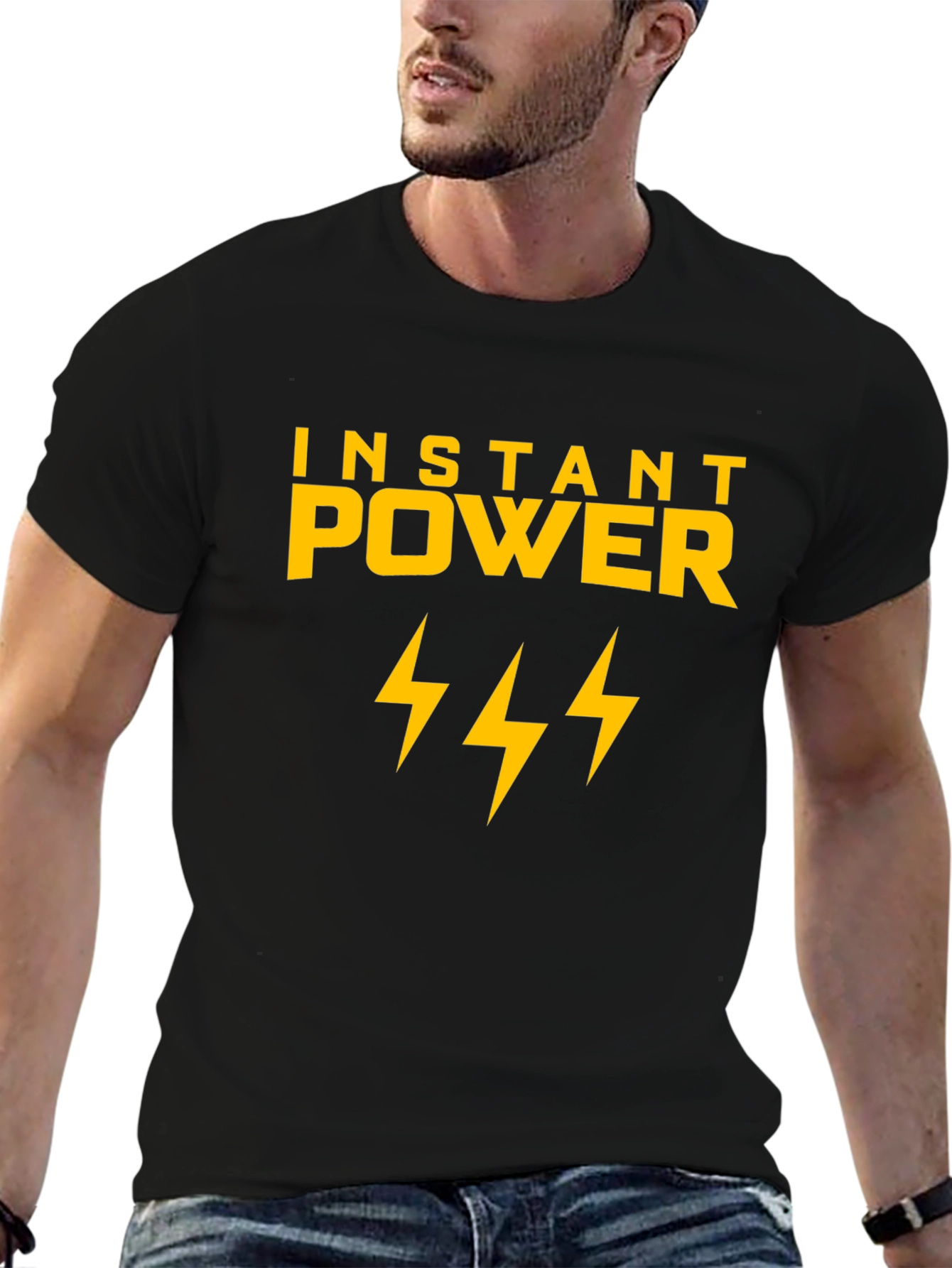 Instant Power Lightning Bolt Graphic Tee - Black Cotton