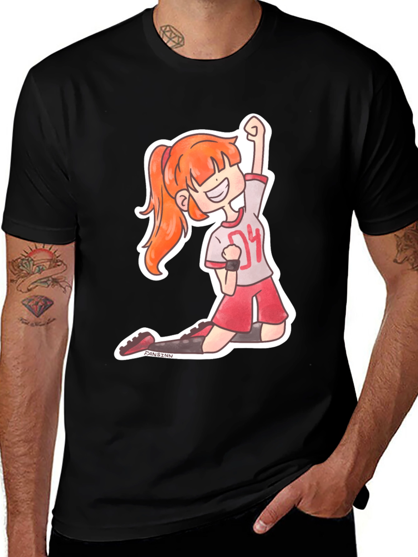 Cartoon Athlete Graphic Tee - Black