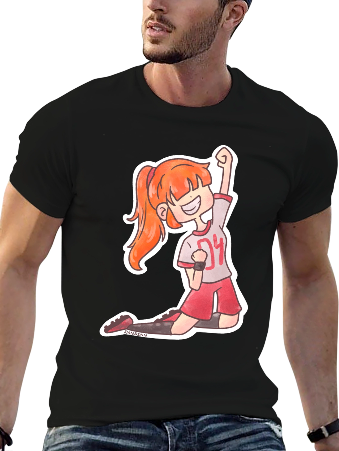 Cartoon Athlete Graphic Tee - Black