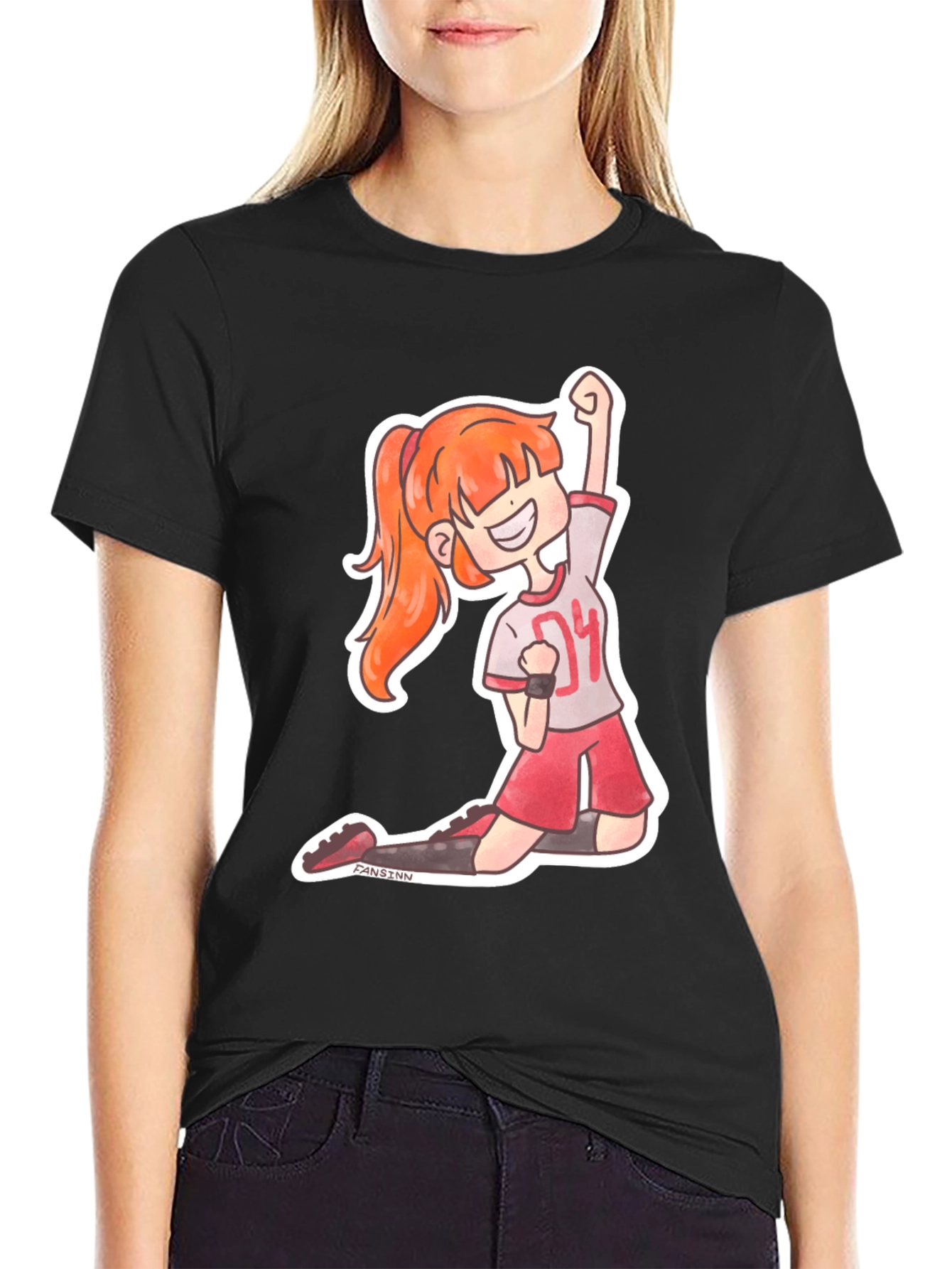 Cartoon Athlete Graphic Tee - Black