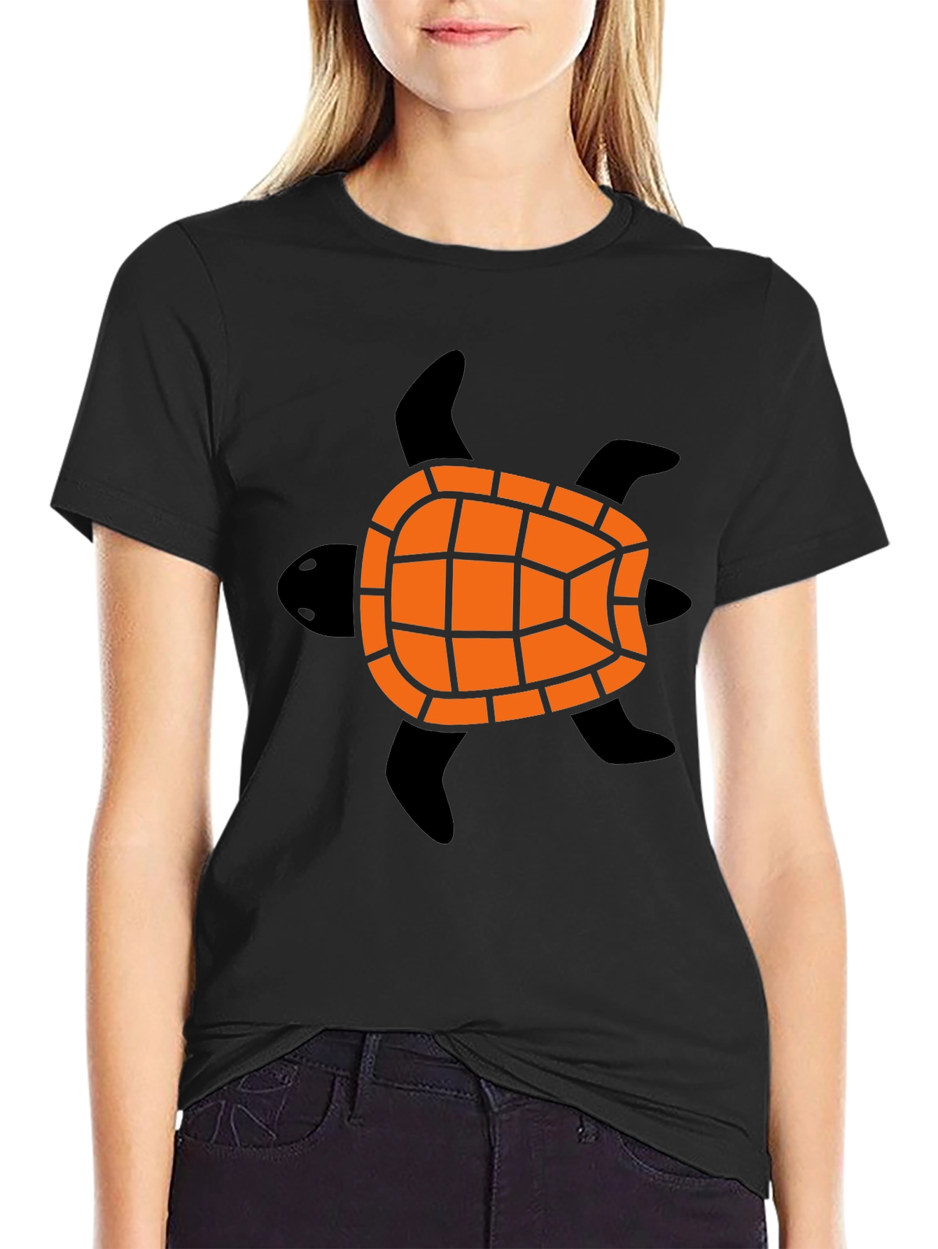 Turtle Graphic Tee - Black Cotton Blend Casual Shirt