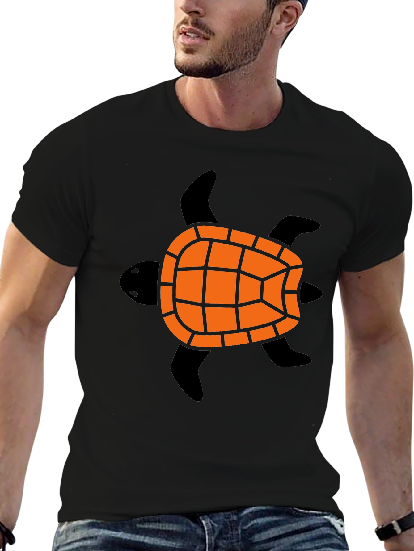 Turtle Graphic Tee - Black Cotton Blend Casual Shirt