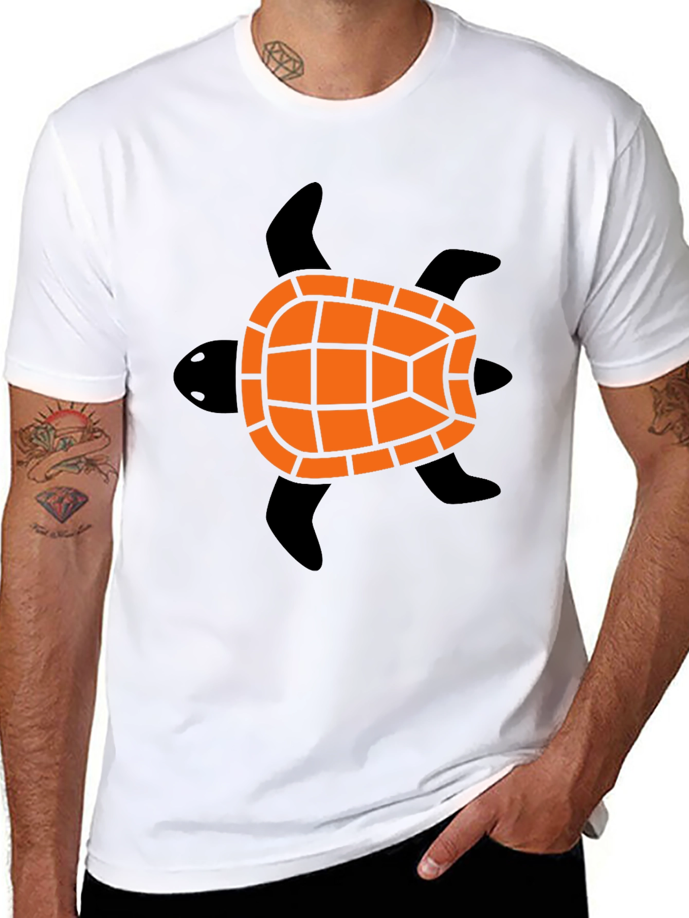 Turtle Graphic Tee - Black Cotton Blend Casual Shirt