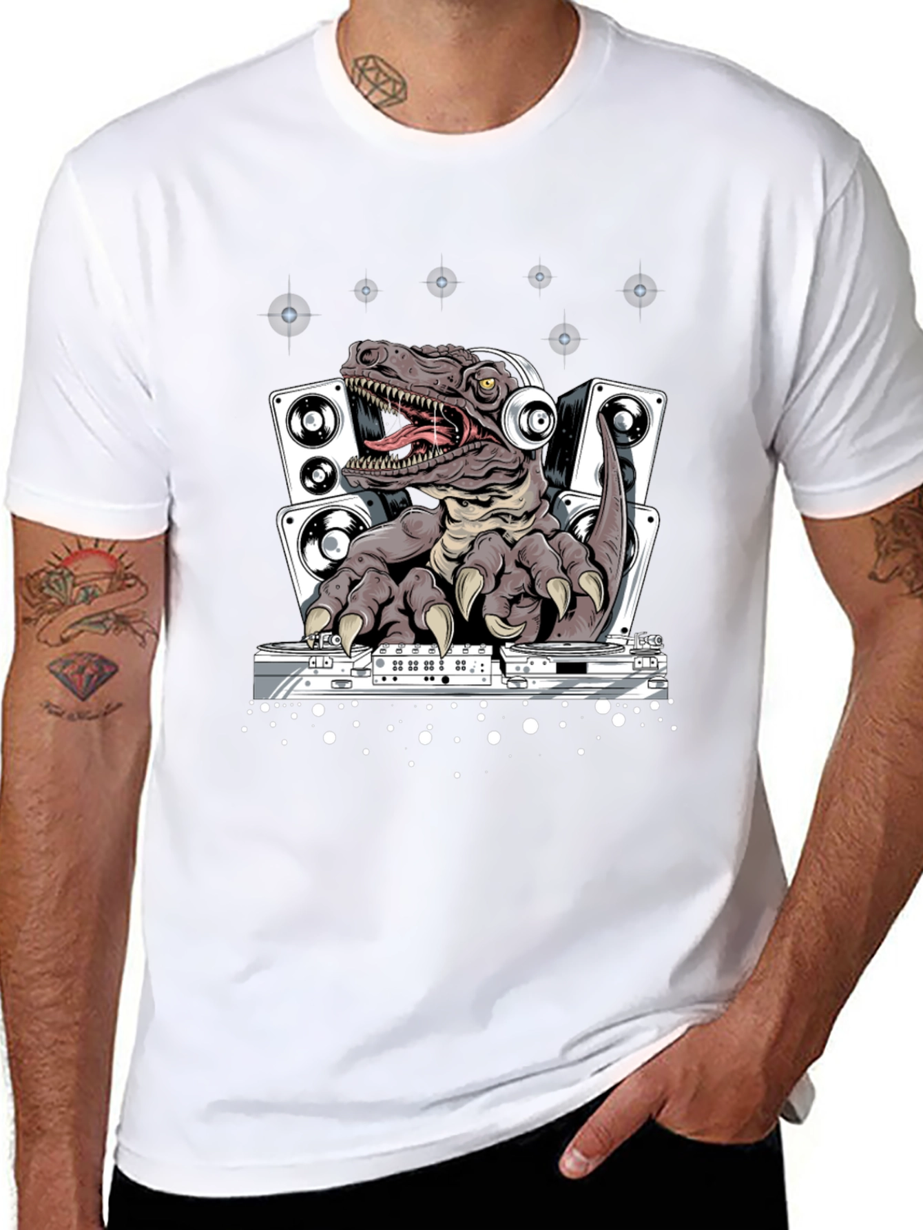 DJ Dinosaur T-Shirt - Raptor Mixing Music Tee